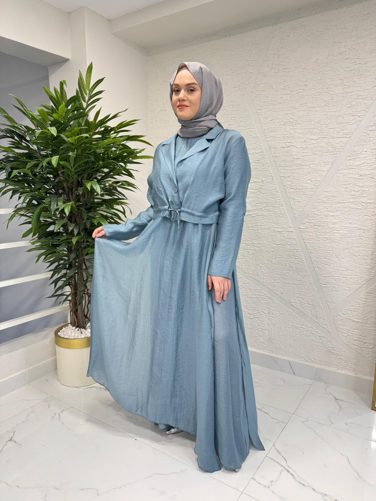 CEREMONY 26Y969 BOLEROLU KOLSUZ ELBİSELİ TAKIM MAVİ