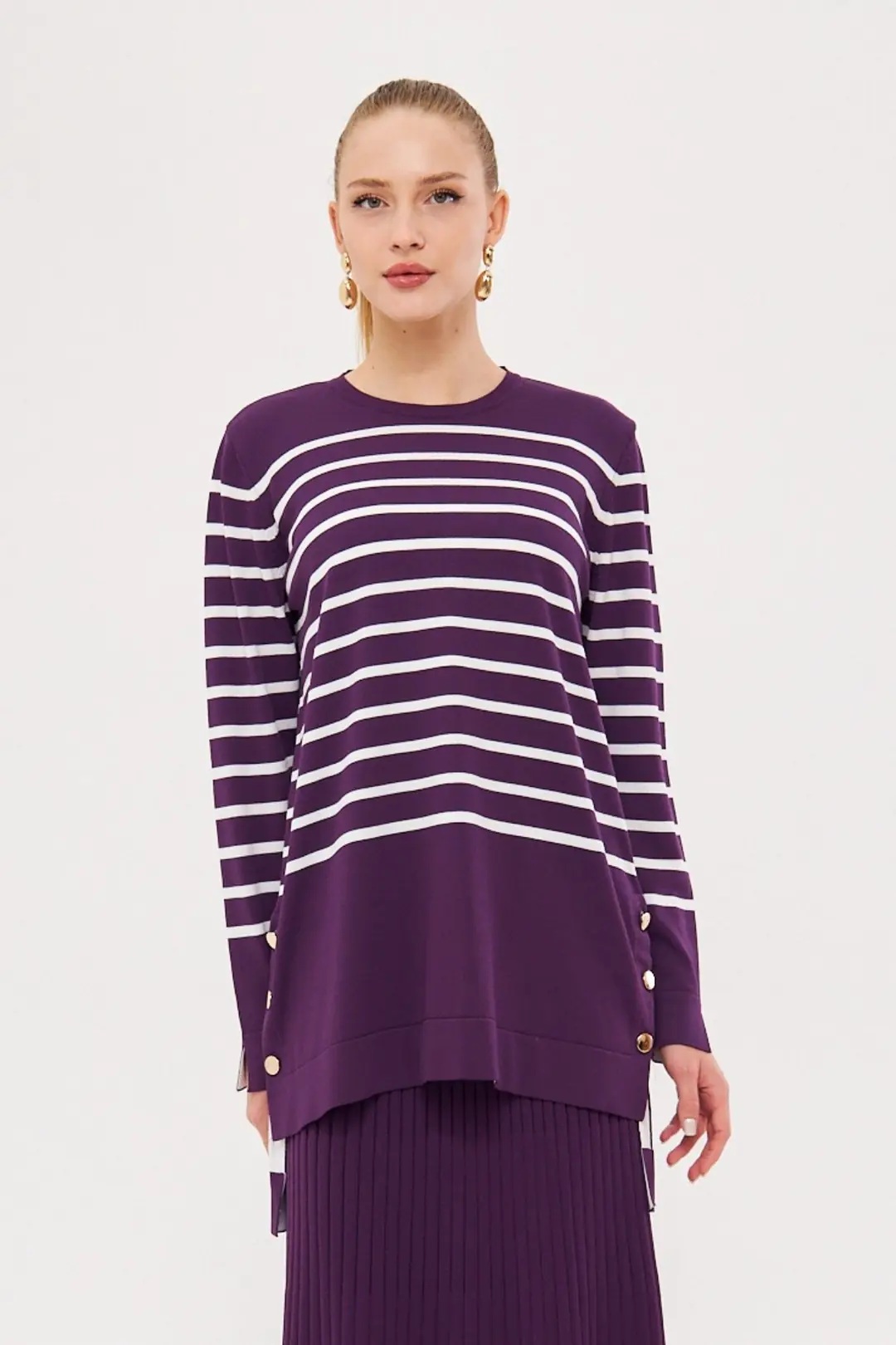 MİSSA RAYON ASMİN ÇİZGİLİ TUNİK MOR