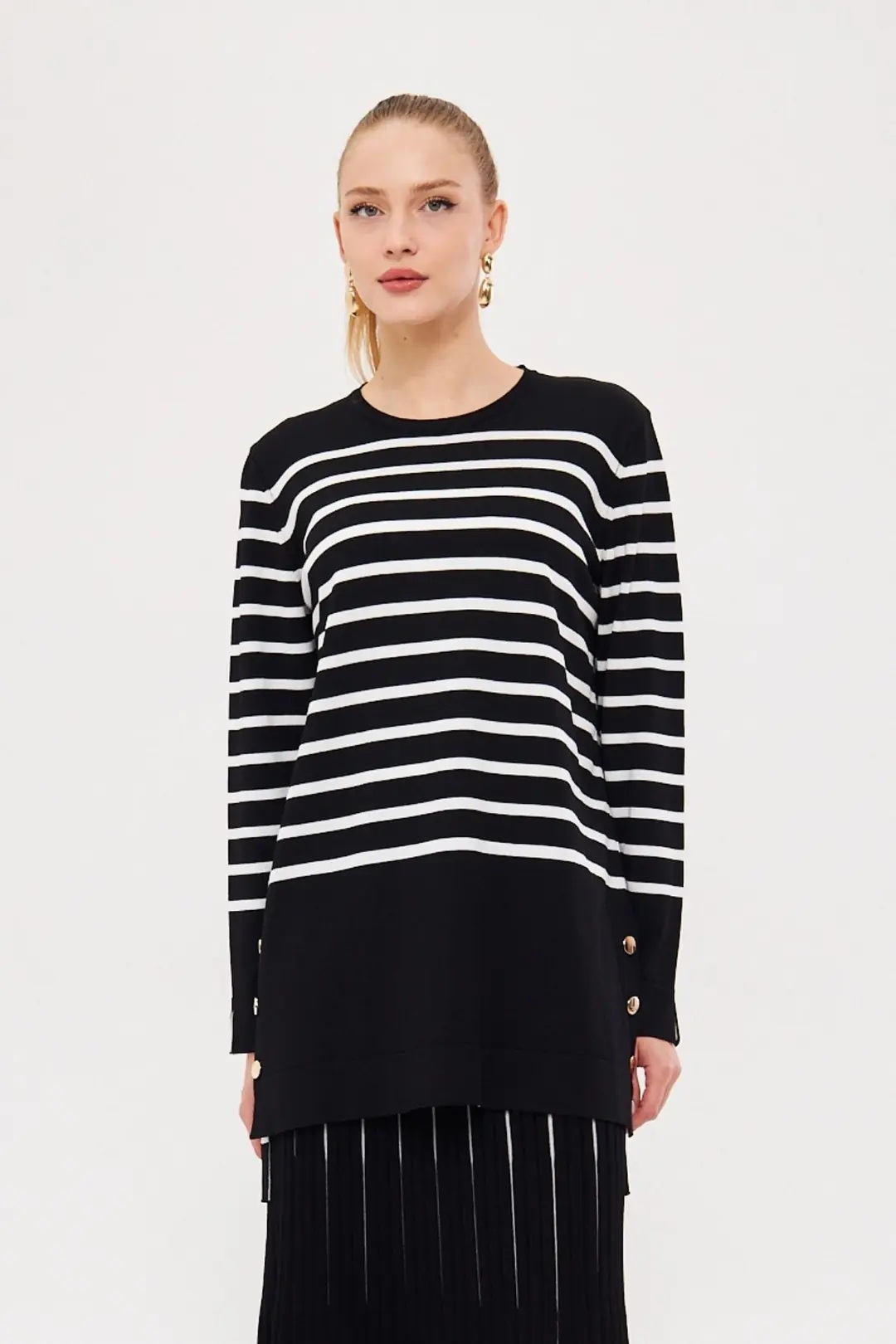 MİSSA RAYON ASMİN ÇİZGİLİ TUNİK SİYAH