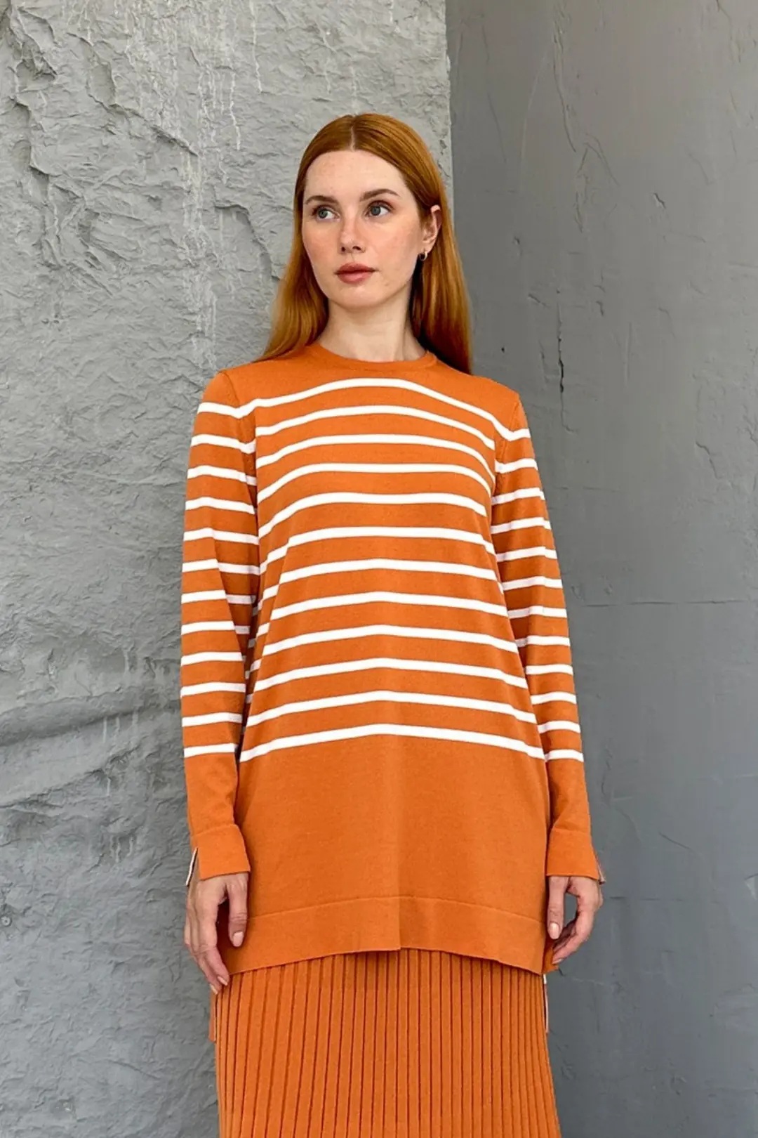 MİSSA RAYON ASMİN ÇİZGİLİ TUNİK TURUNCU