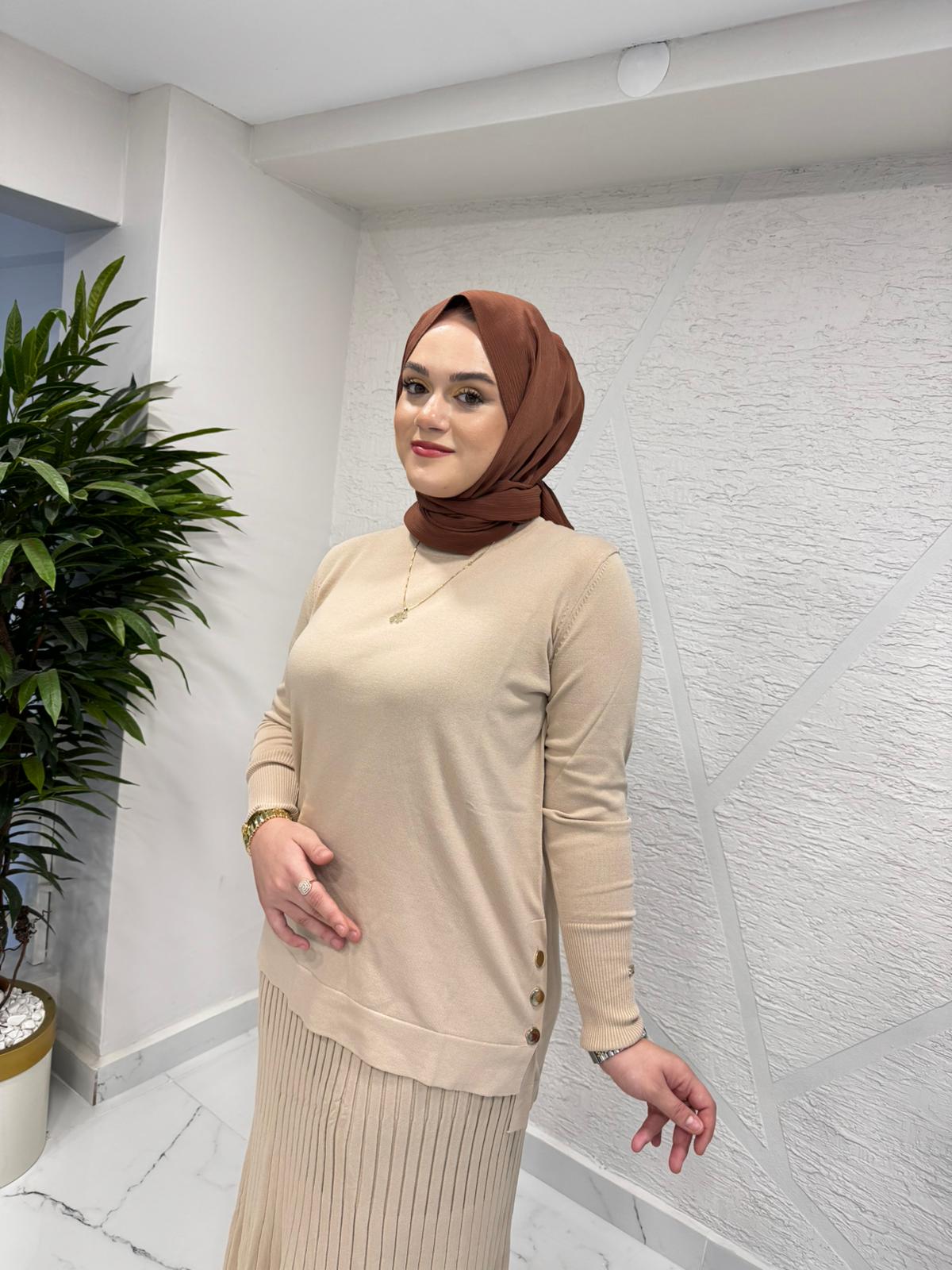 MİSSA ASMİN KELEBEK TRİKO ETEK TAKIM BEJ