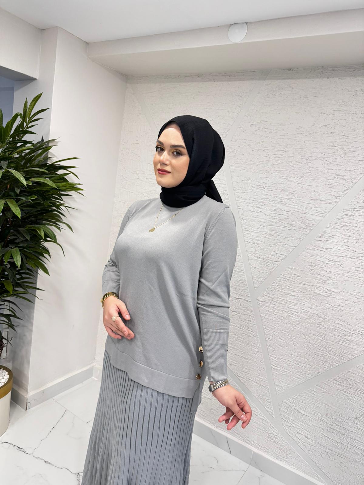 MİSSA ASMİN KELEBEK TRİKO ETEK TAKIM GRİ