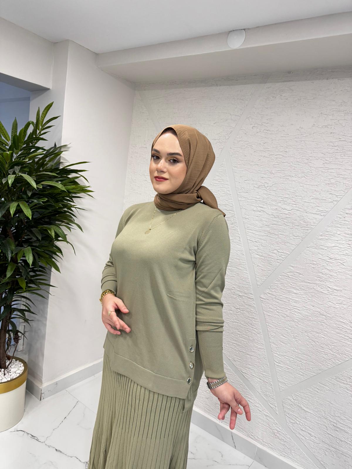 MİSSA ASMİN KELEBEK TRİKO ETEK TAKIM HAKİ