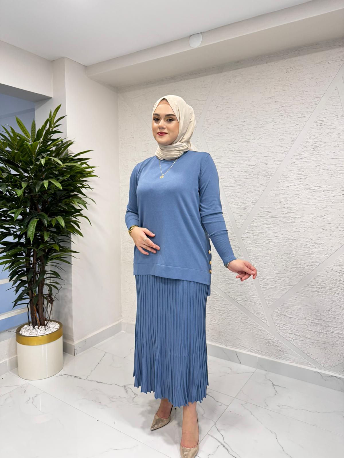 MİSSA ASMİN KELEBEK TRİKO ETEK TAKIM İNDİGO