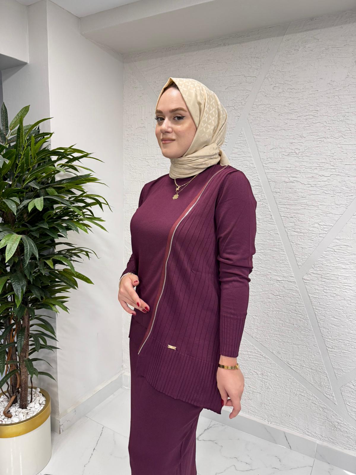 NİLİWİ 3060 FERMUARLI FİTİLLİ TRİKO TUNİK BORDO