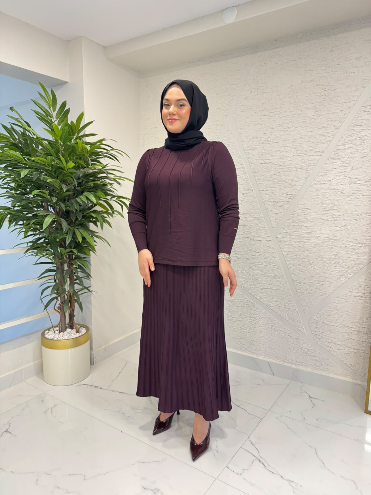 MİSSA RAYON KELEBEK ETEK BORDO