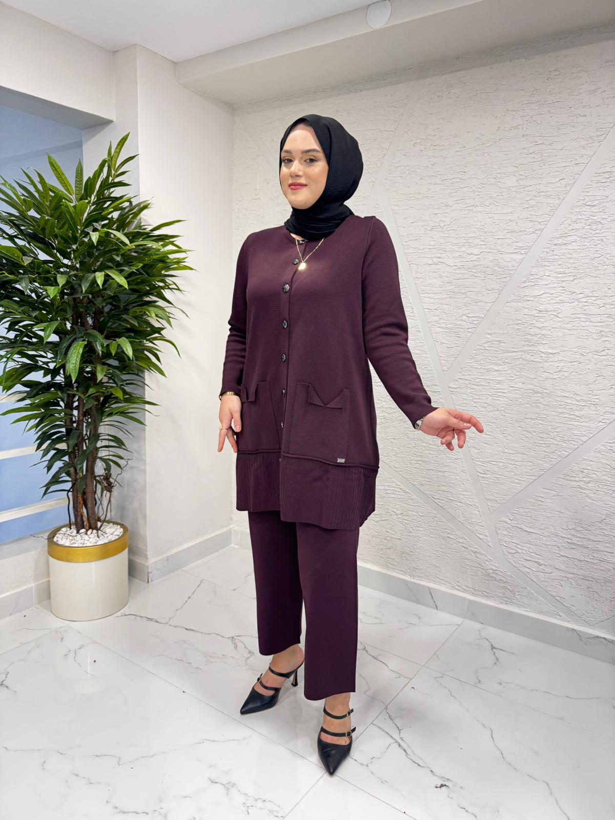 MİSSA MERSERİZE ÇELİK ÖRGÜ PANTOLON TAKIM KARADUT