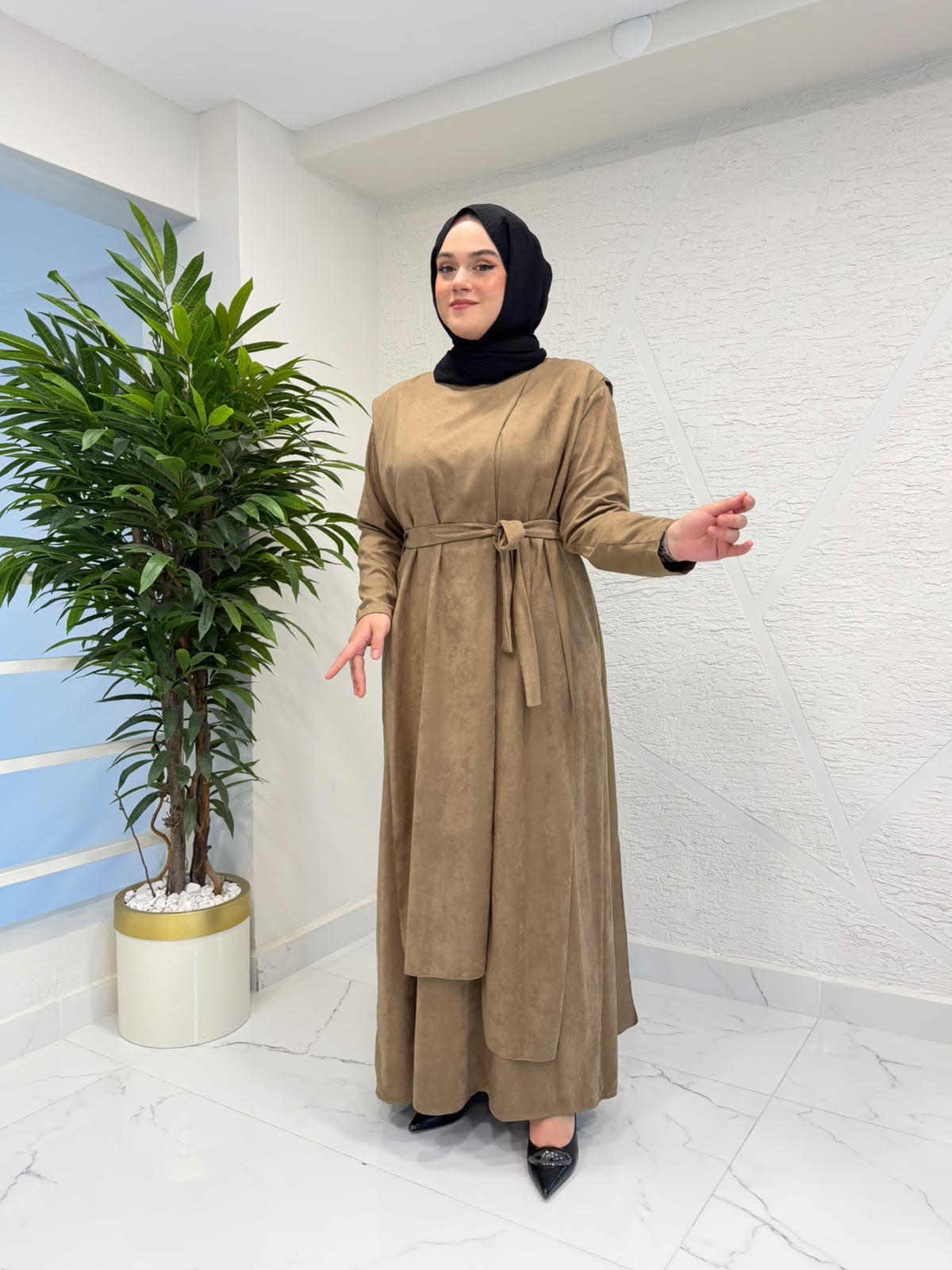 CEREMONY 26K720 ÖNÜ VE ARKSAI PARÇALI VENÜS ELBİSE CAMEL