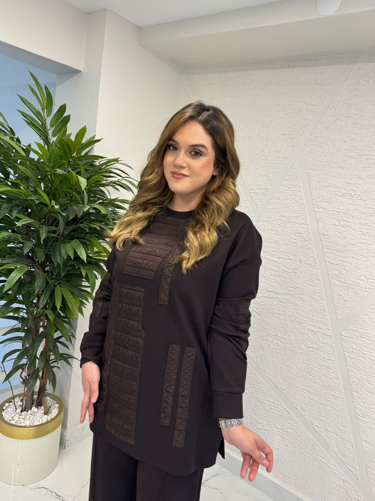 CEREMONY 26K963 ÖNÜ KAPİTONE GARNİ DETAYLI LUNA PANTOLONLU TAKIM KAHVERENGİ