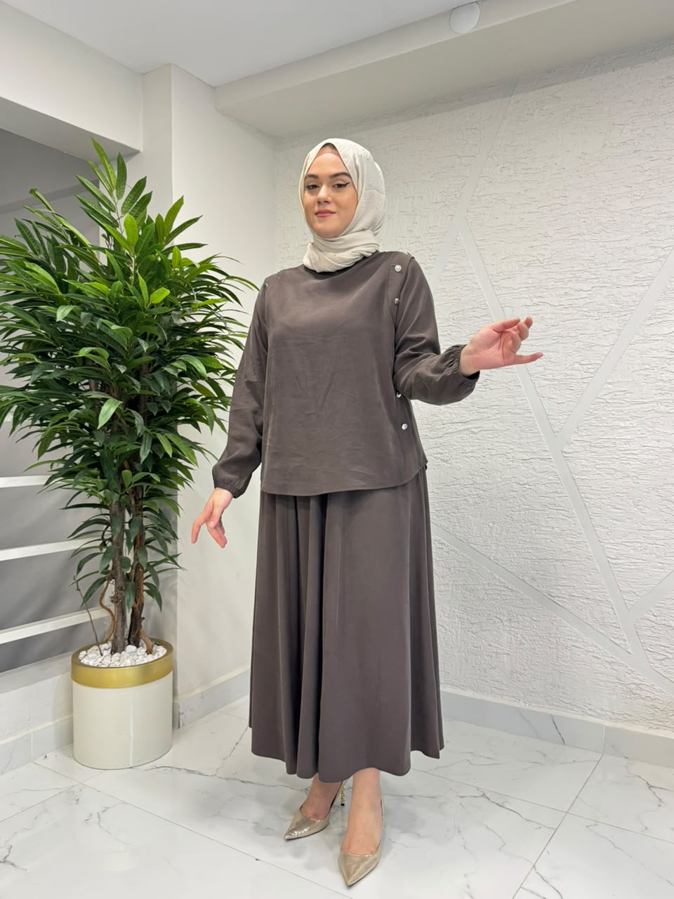 CLEMENCE 1599 ETEKLİ TAKIM KAHVERENGİ