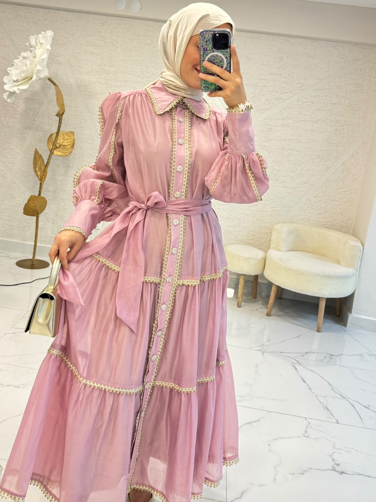 MYRED İTHAL ELBİSE PEMBE