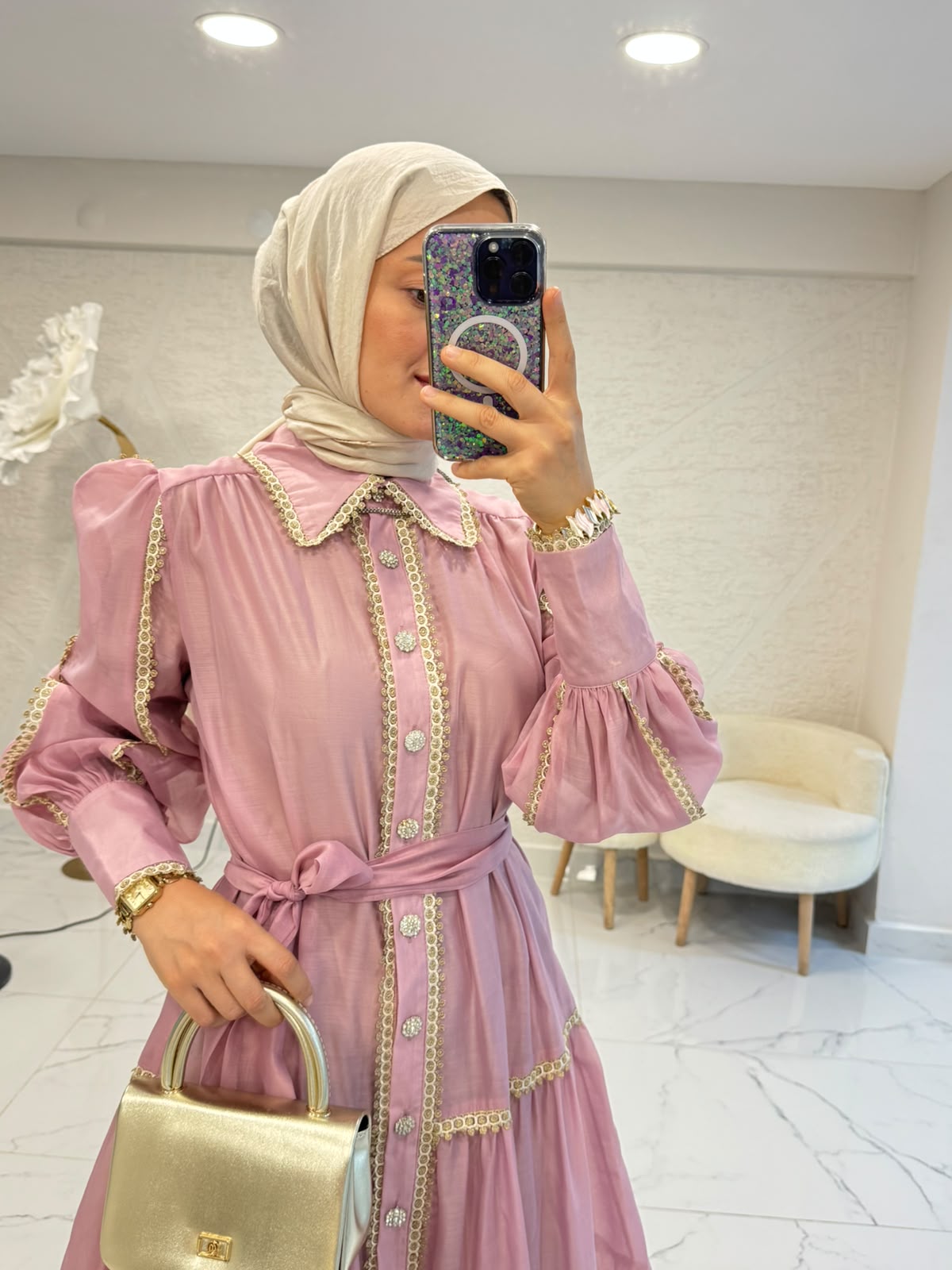 MYRED İTHAL ELBİSE PEMBE