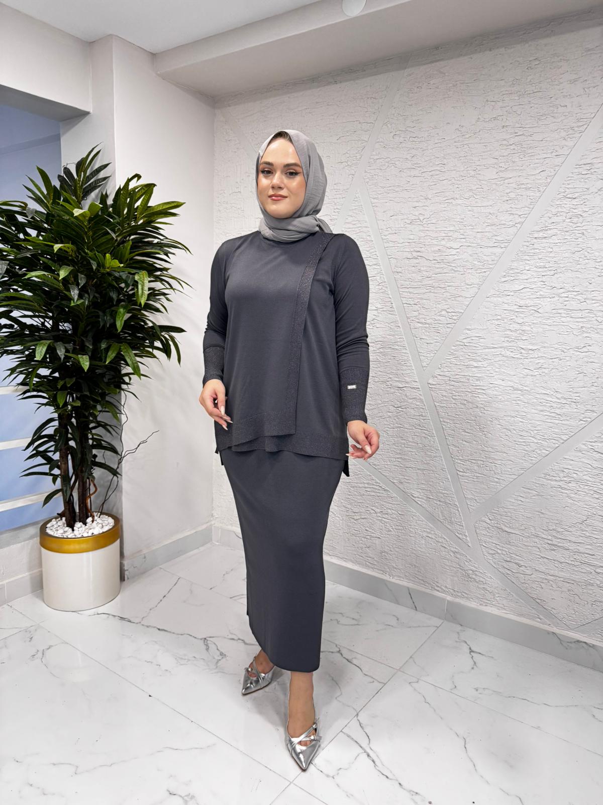 MİSSA ELEGANE SİMLİ MERSERİZE TAKIM ANTRASİT