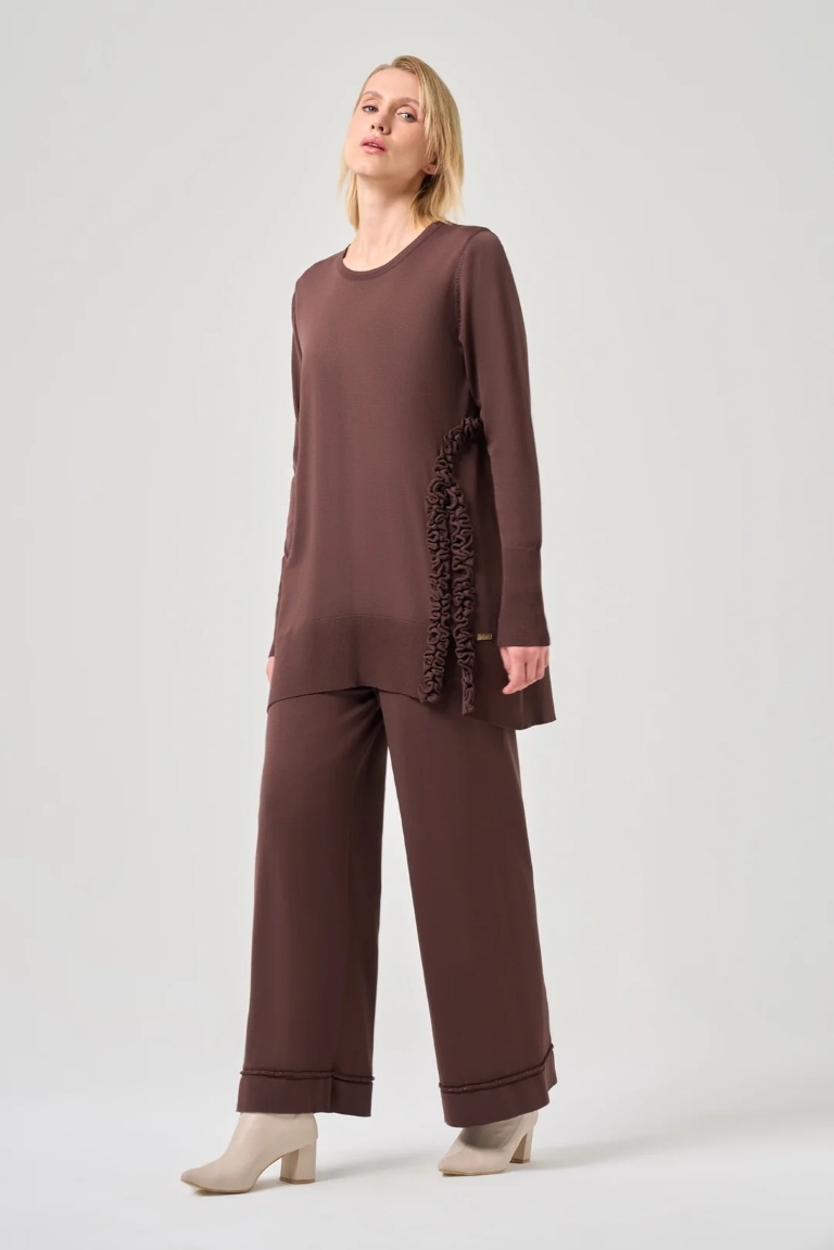 MİSSA SOĞUK İP FIRFIR TUNİK KAHVERENGİ