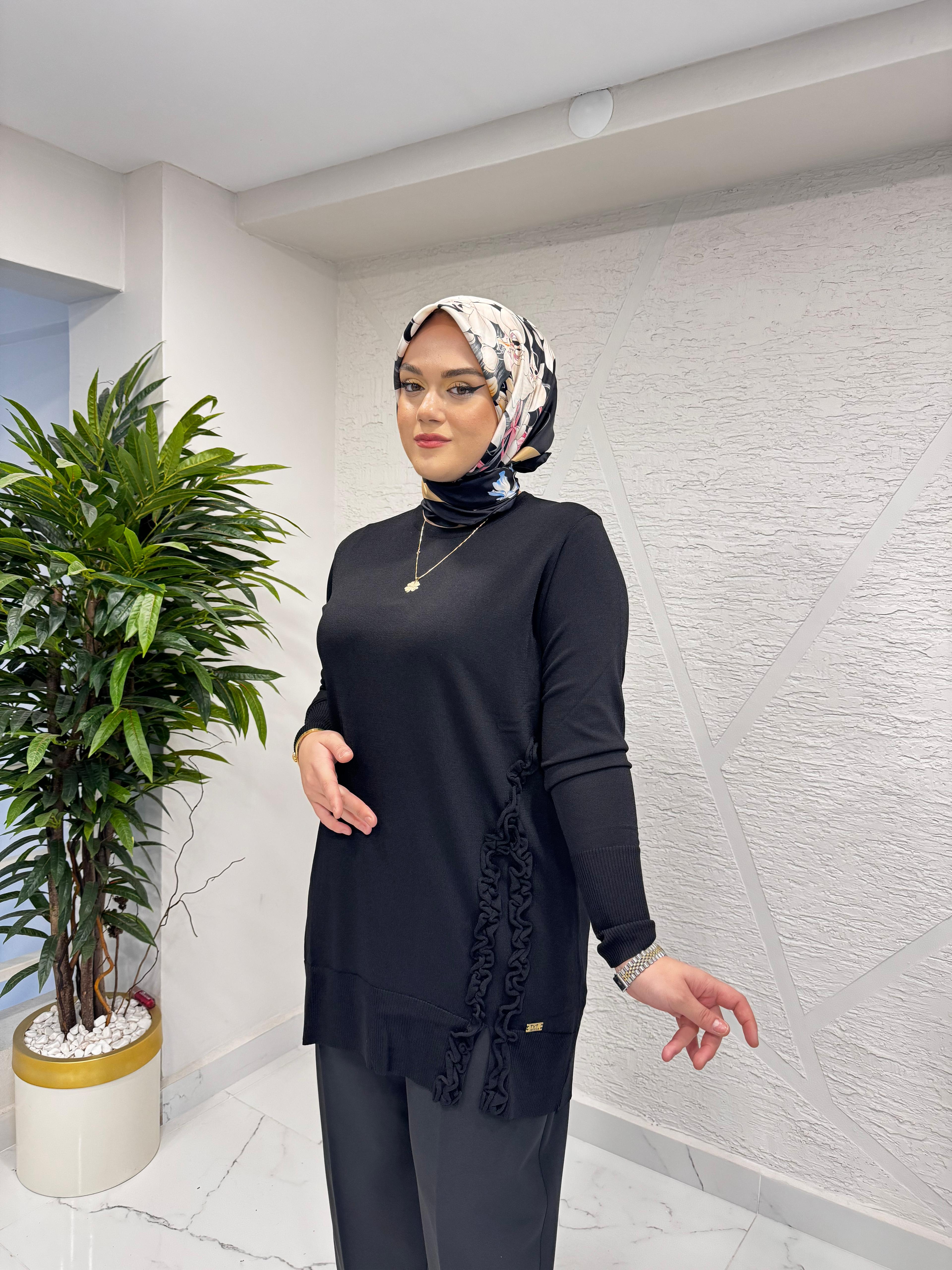 MİSSA SOĞUK İP FIRFIR TUNİK SİYAH