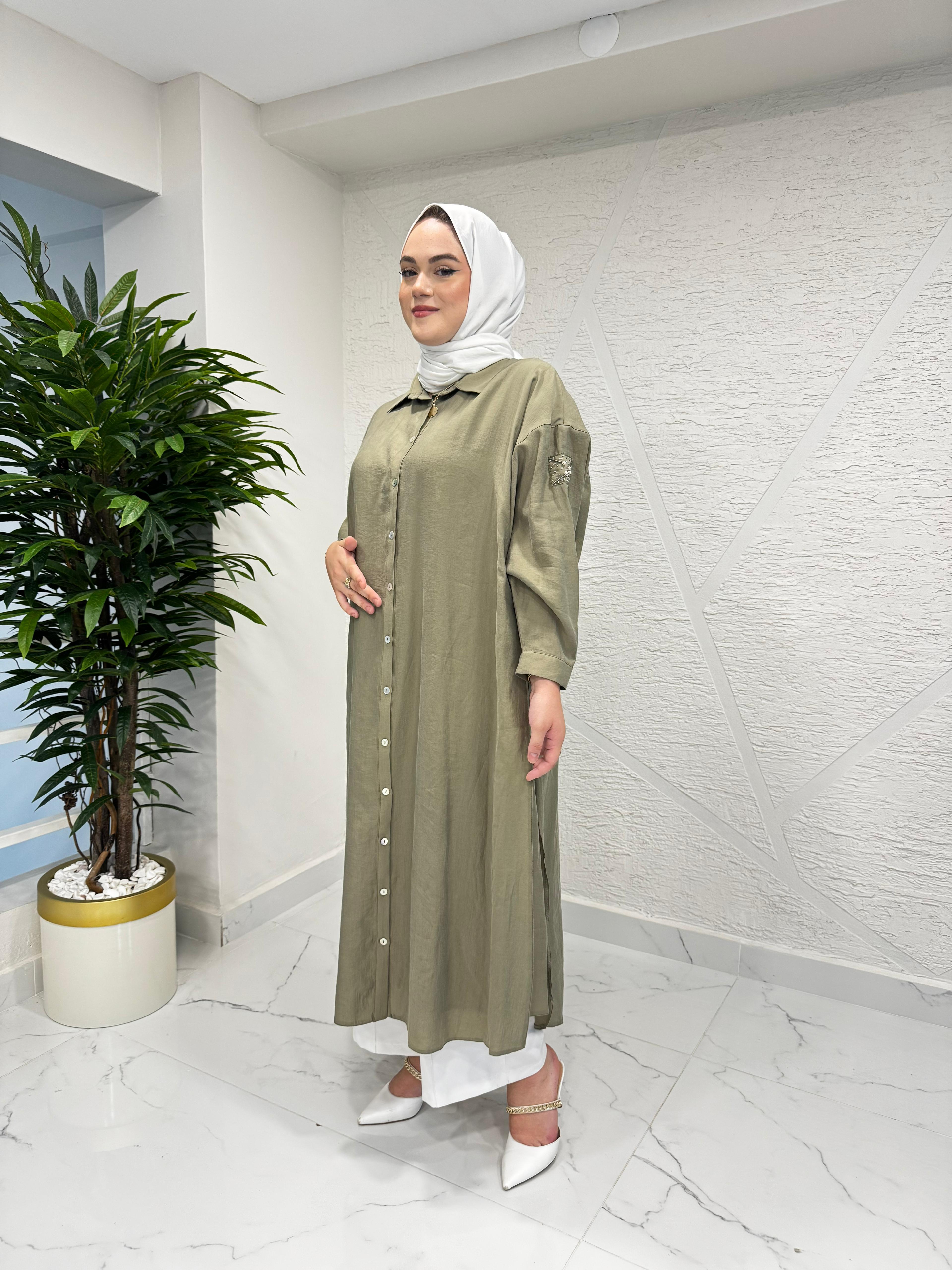 CEREMONY 5893 ÇİFT KATLI ÖNDEN DÜĞMELİ KOLU İŞLEME DETAYLI GÖMLEK KAP HAKİ