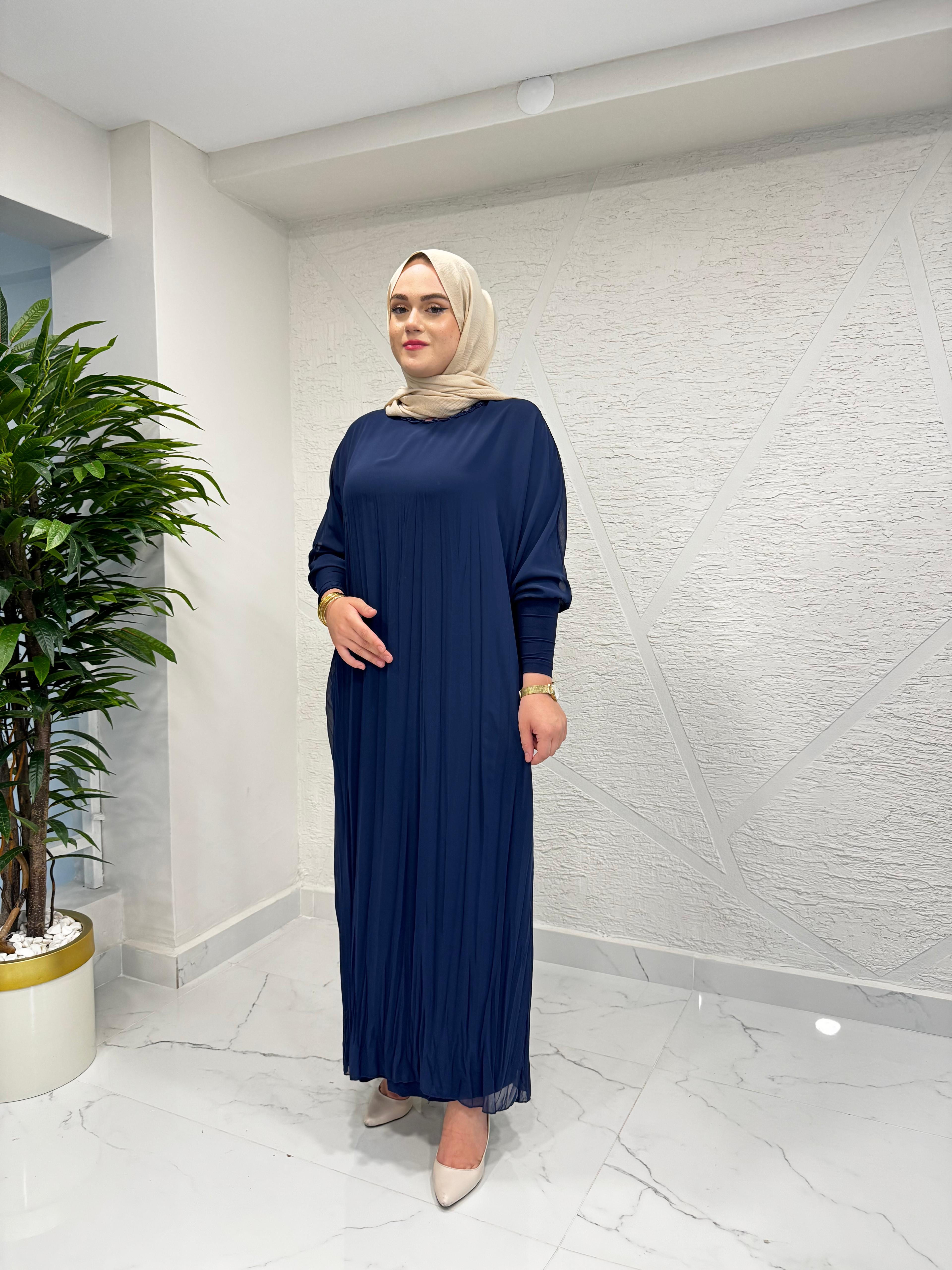 CEREMONY 5717 KOLU SANDY DETAYLI KRAŞLI ŞİFON ELBİSE LACİVERT
