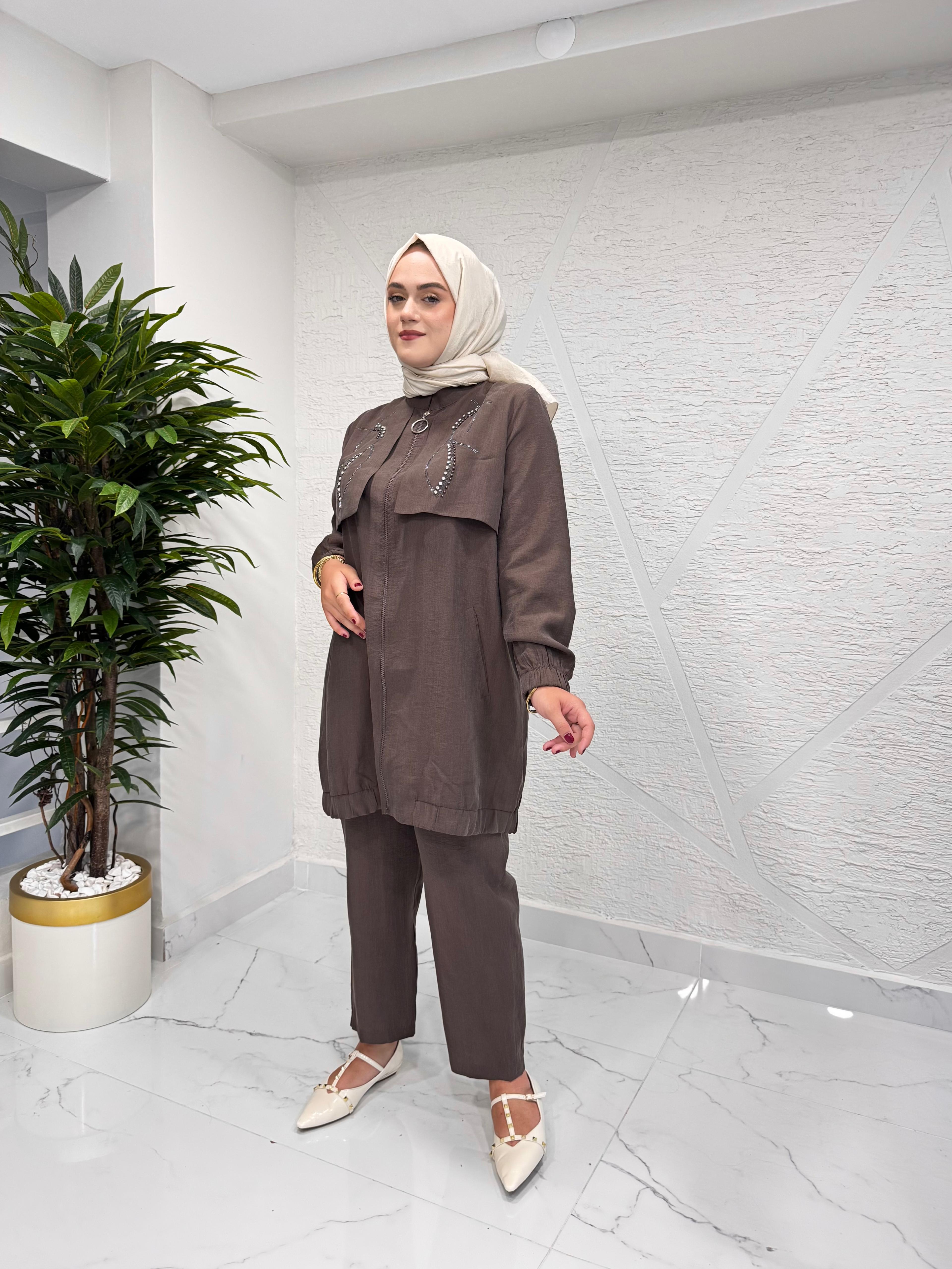CLEMENCE 1452 TENCEL PANTOLONLU TAKIM KAHVERENGİ