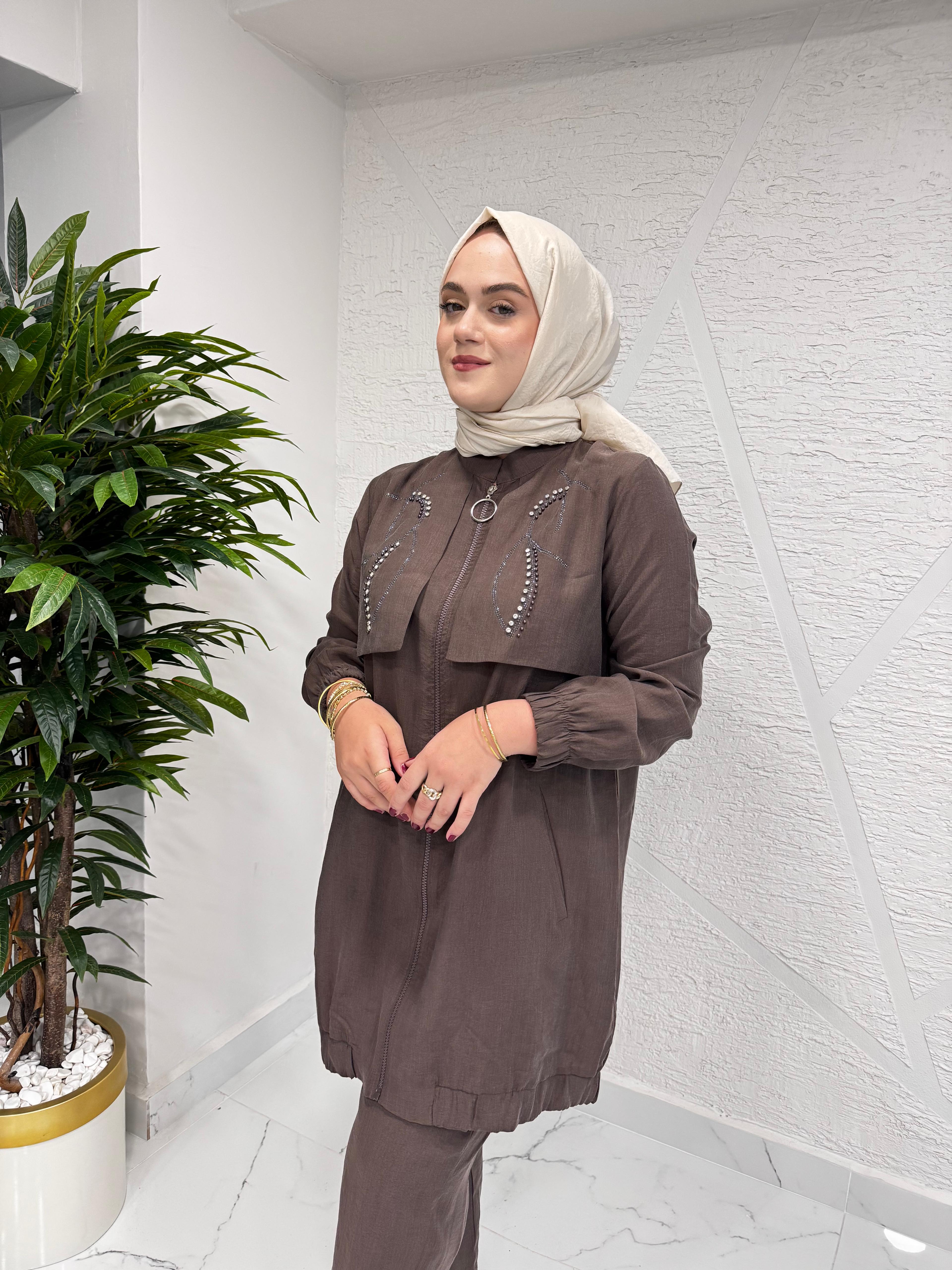 CLEMENCE 1452 TENCEL PANTOLONLU TAKIM KAHVERENGİ