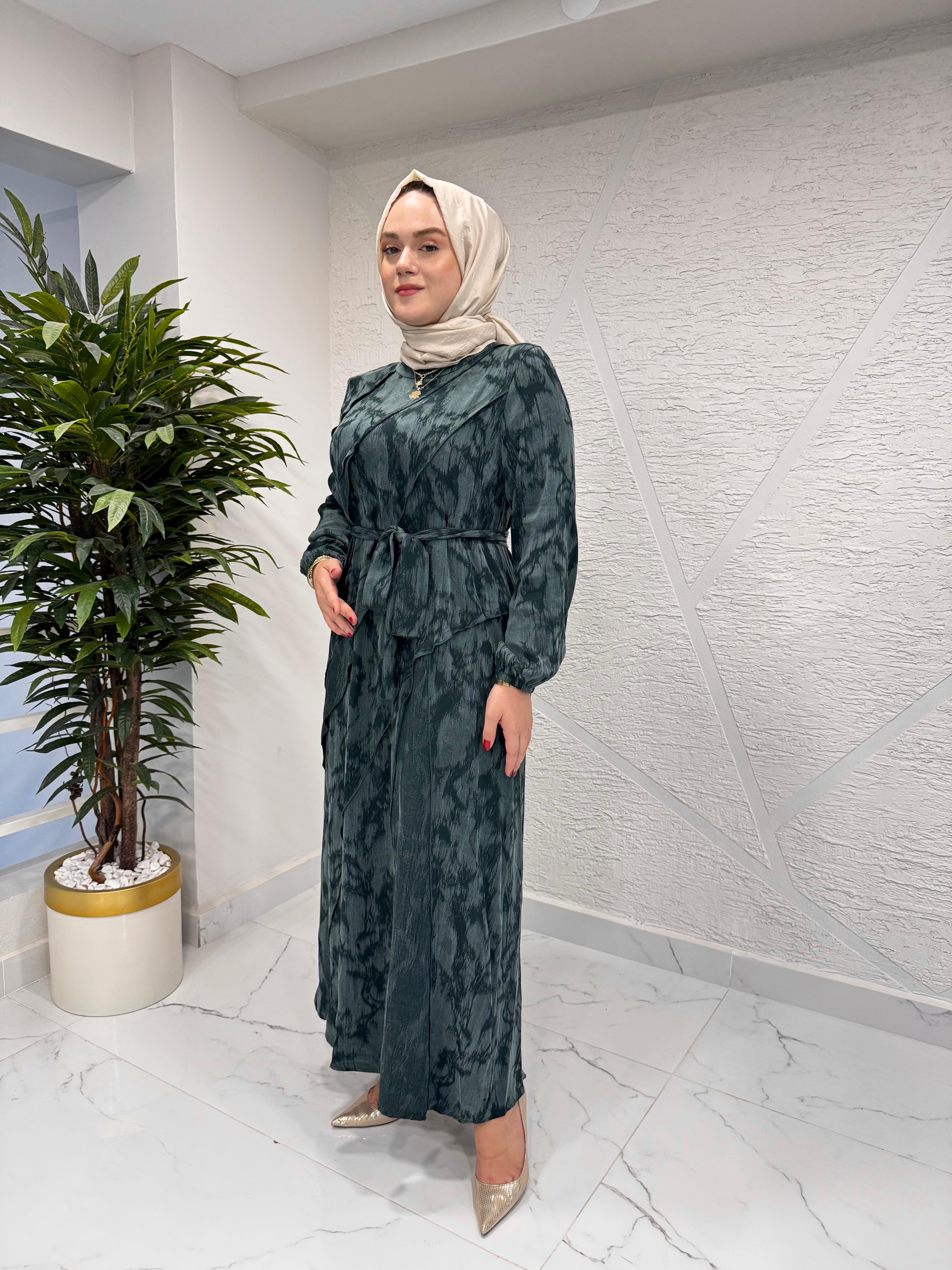 CLEMENCE 5417 İPEK ELBİSE YEŞİL