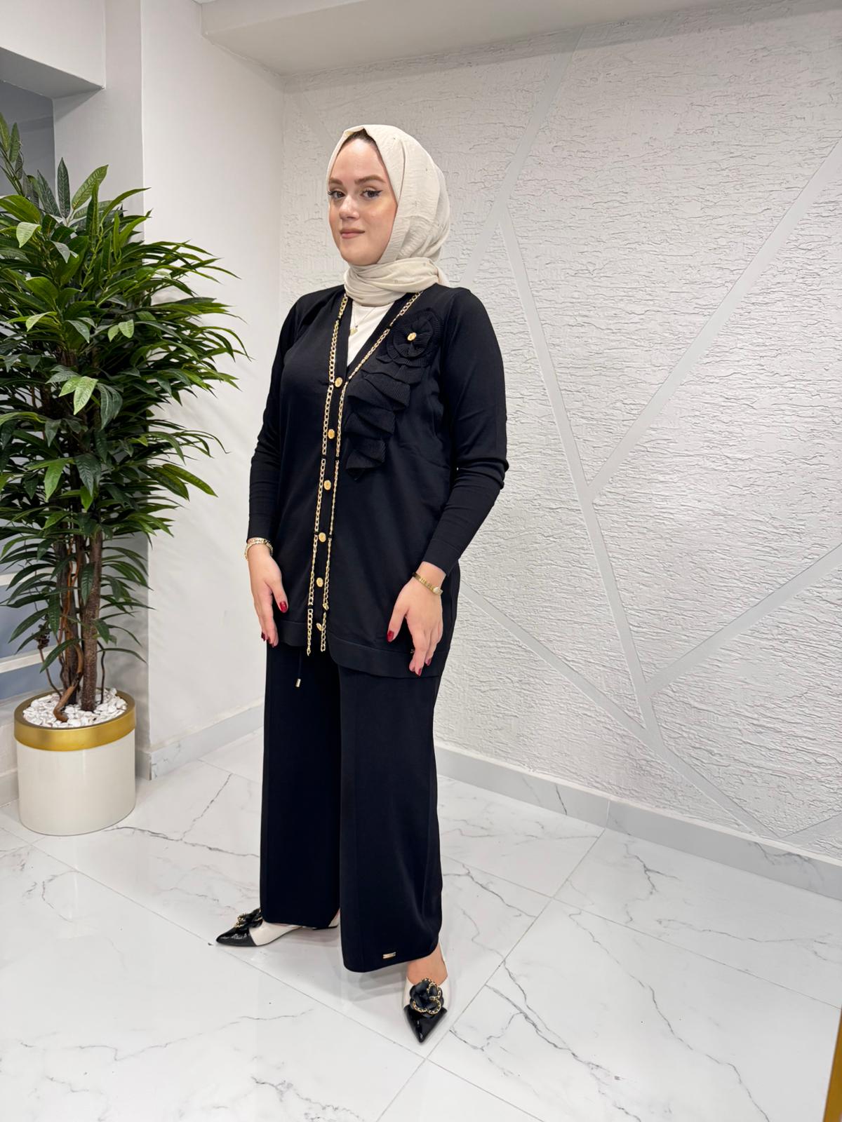 NİLİWİ 3117 BOL PAÇA TRİKO PANTOLON SİYAH
