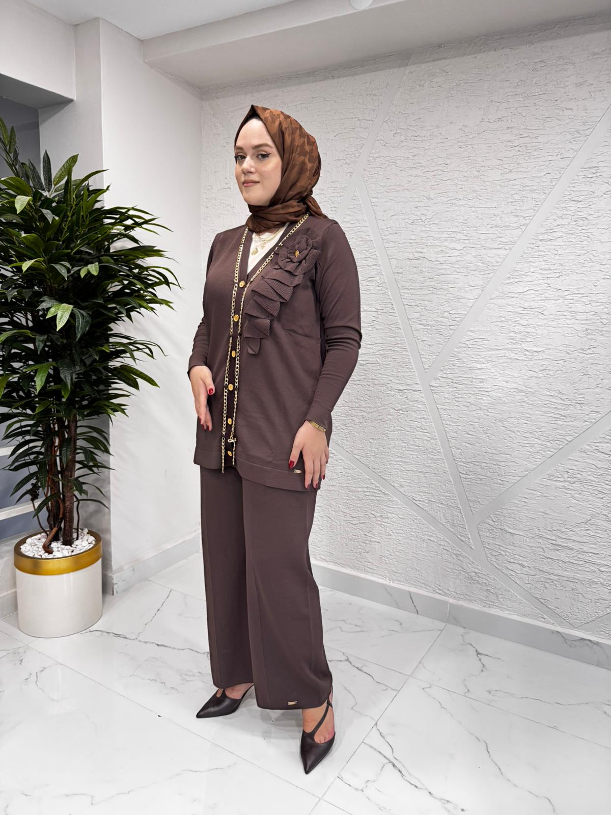 NİLİWİ 3117 BOL PAÇA TRİKO PANTOLON KAHVERENGİ