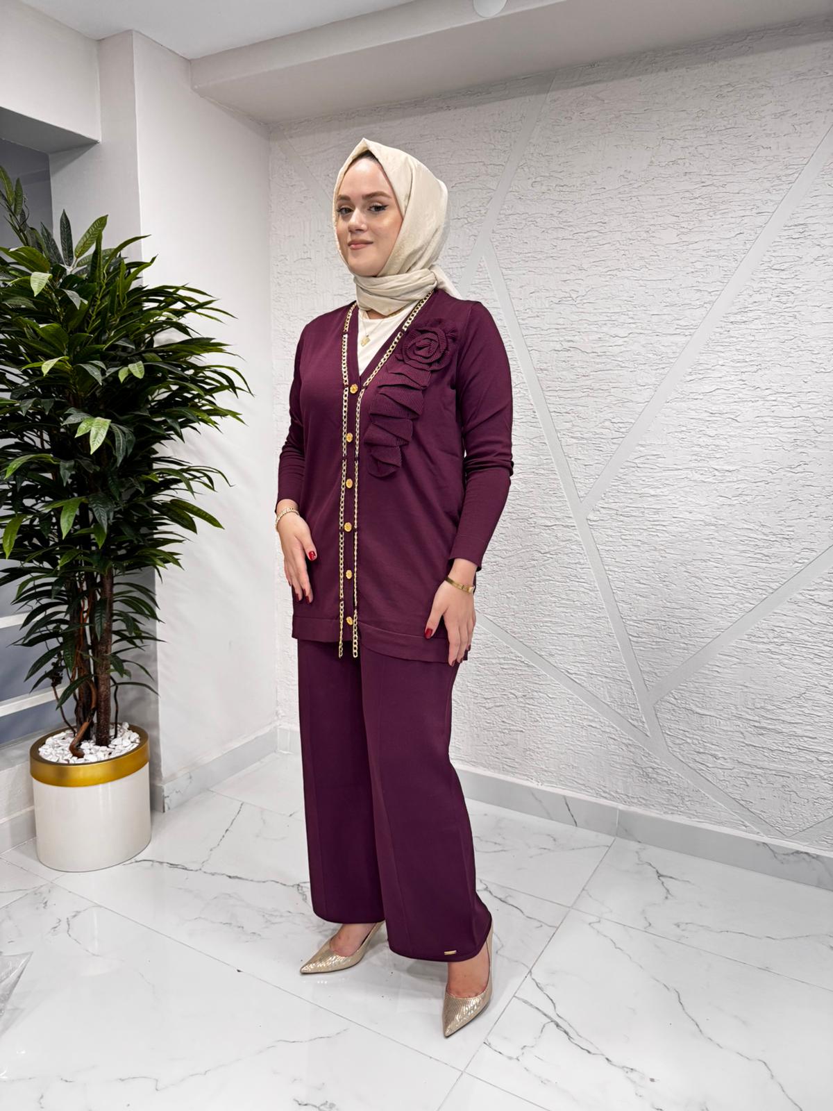 NİLİWİ 3117 BOL PAÇA TRİKO PANTOLON BORDO