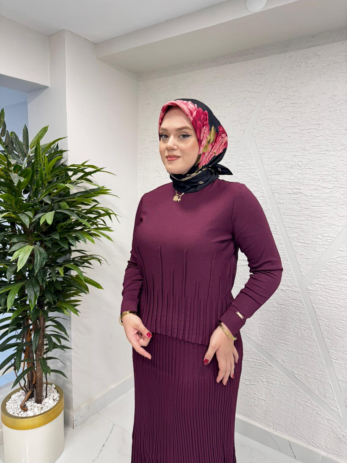 NİLİWİ 3076 KISA UZUN BEKLETMELİ TRİKO BLUZ BORDO