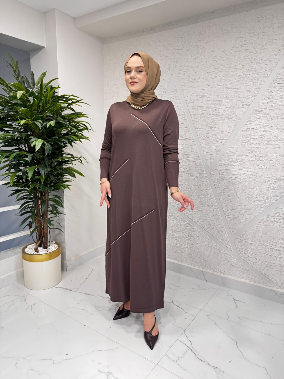 MİSSA SOĞUK İP YUMOŞ ELBİSE KAHVERENGİ
