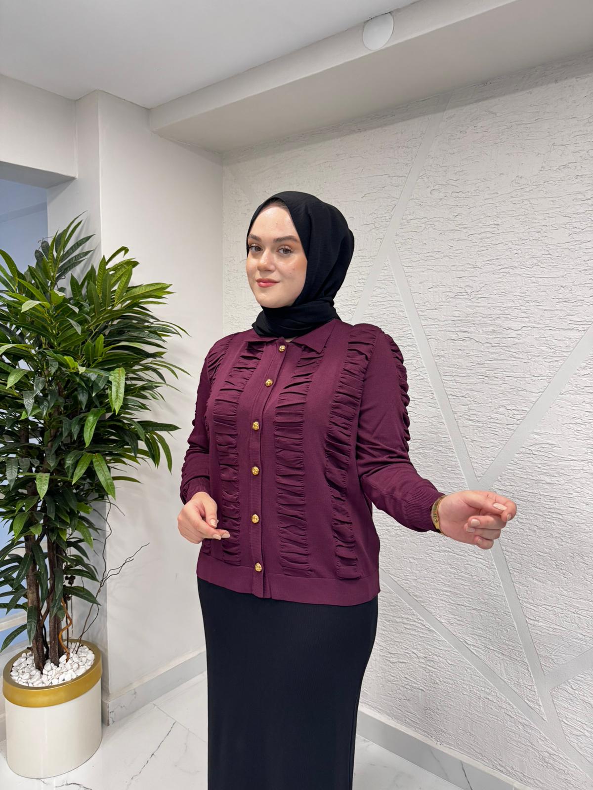 NİLİWİ 3077 KABLO ÖRGÜ TRİKO HIRKA BORDO