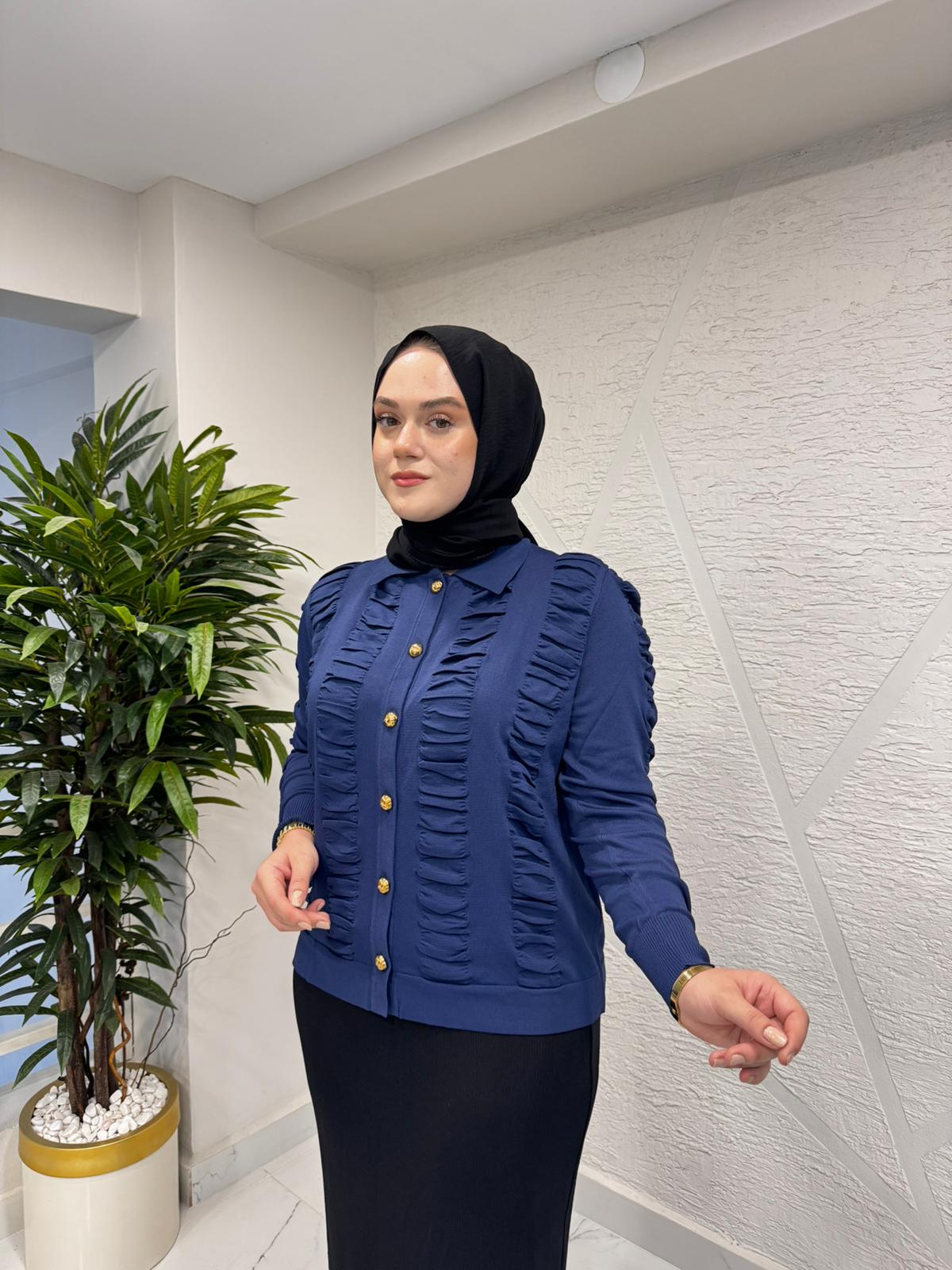 NİLİWİ 3077 KABLO ÖRGÜ TRİKO HIRKA LACİVERT