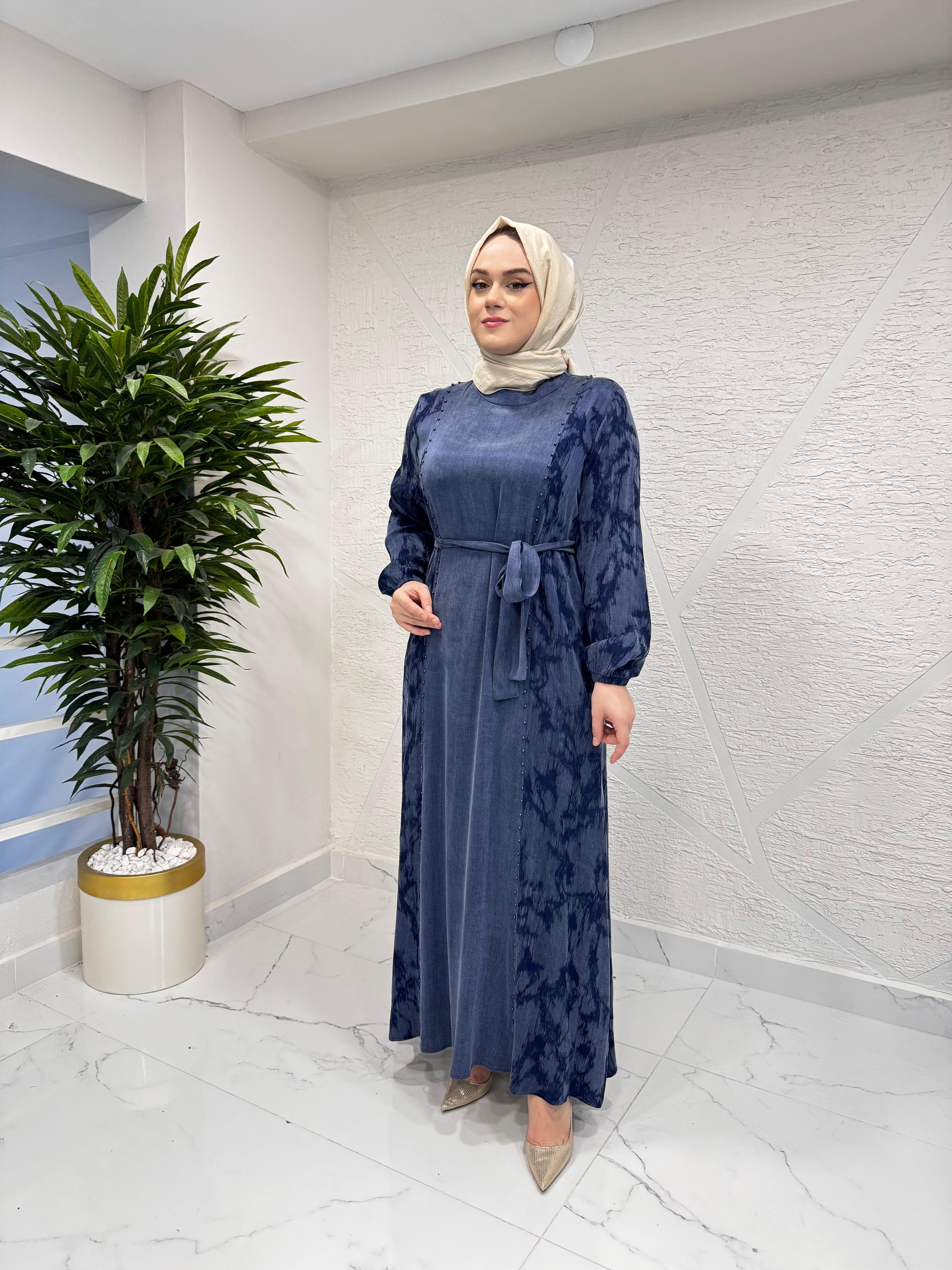 CLEMENCE 5435 İPEK ELBİSE LACİVERT