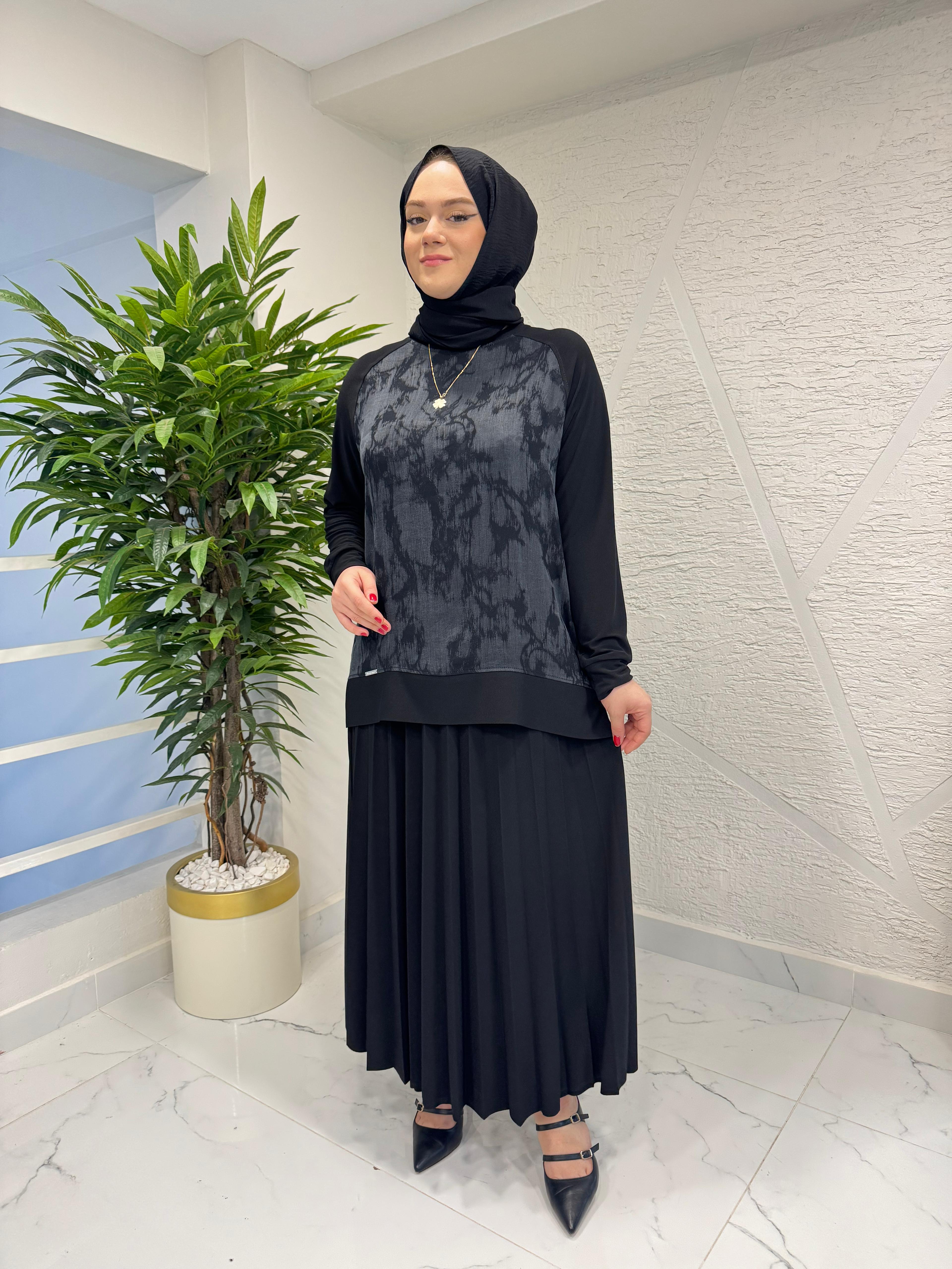 CLEMENCE 1537 ÖRME KREP ETEKLİ TAKIM SİYAH