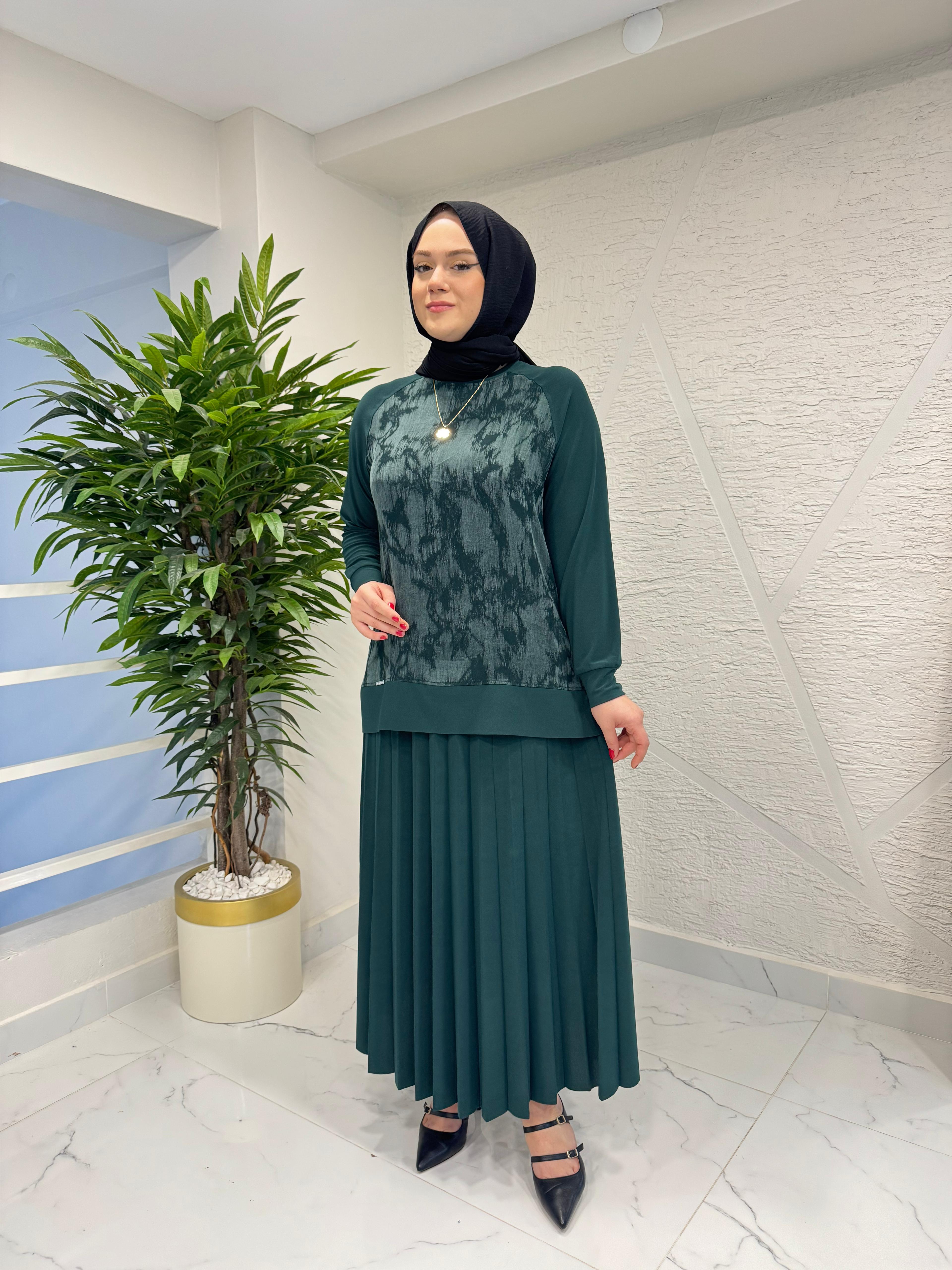 CLEMENCE 1537 ÖRME KREP ETEKLİ TAKIM YEŞİL