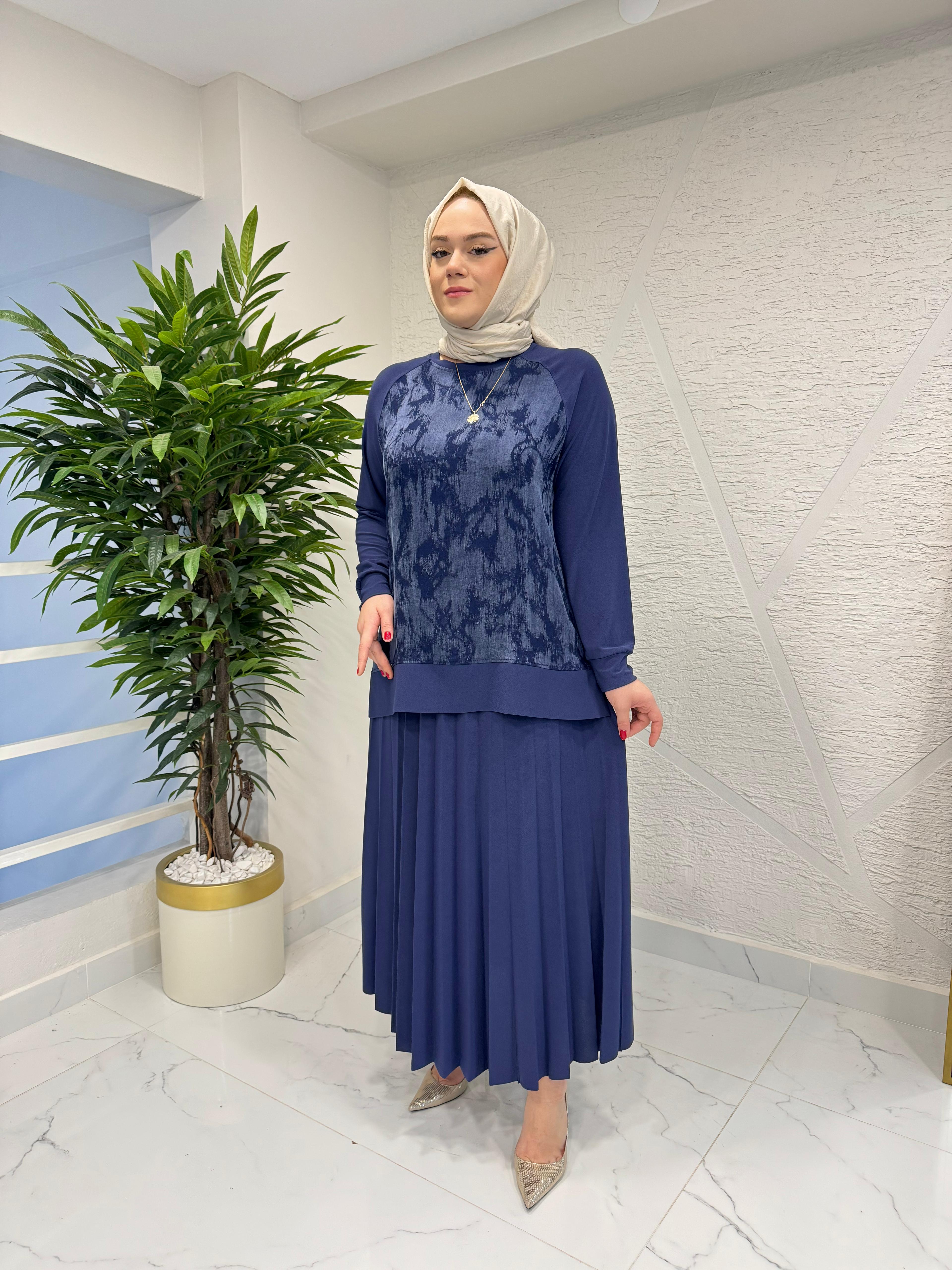 CLEMENCE 1537 ÖRME KREP ETEKLİ TAKIM MAVİ