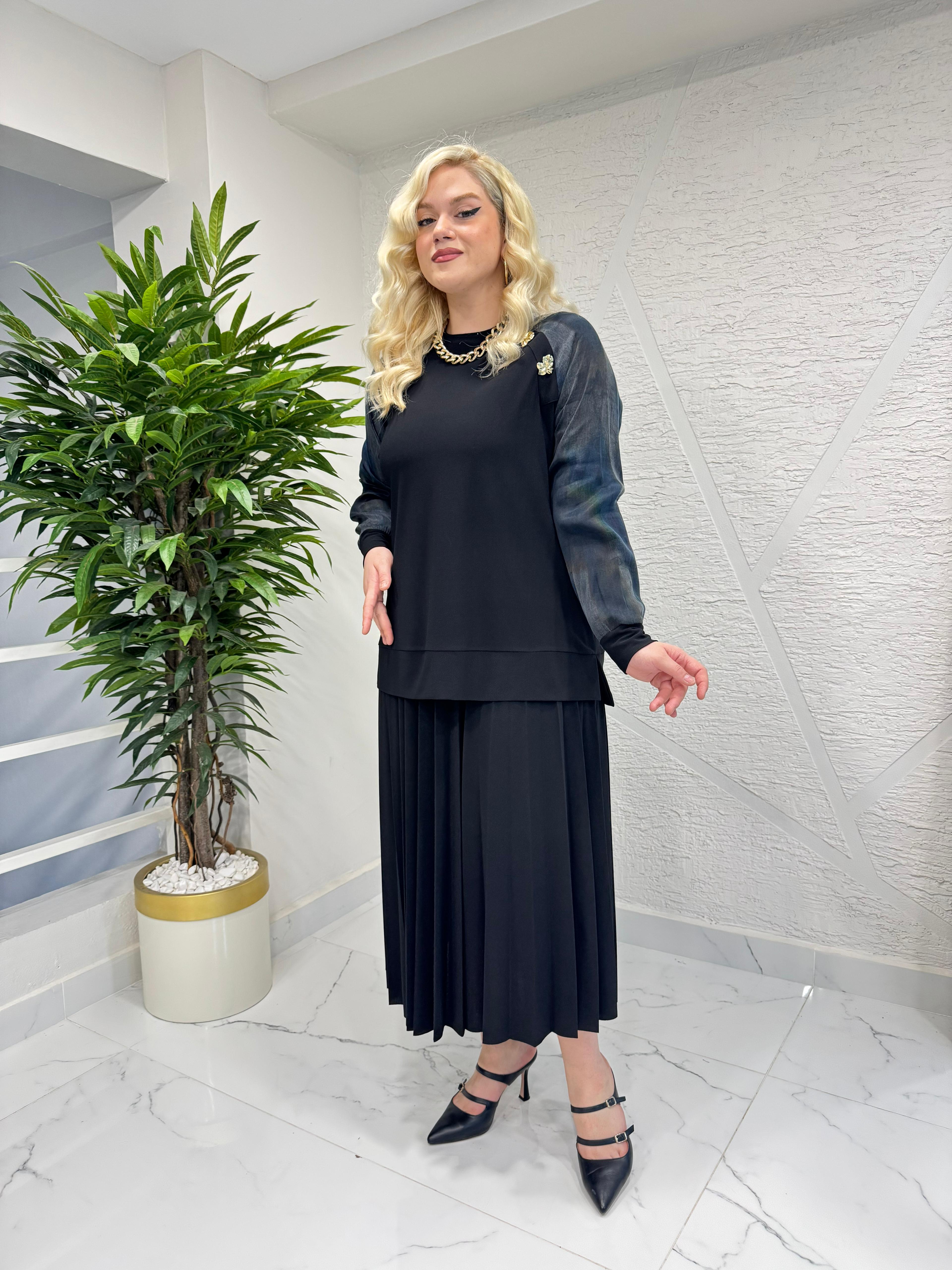 CLEMENCE 1563 ÖRME KREP ETEKLİ TAKIM SİYAH