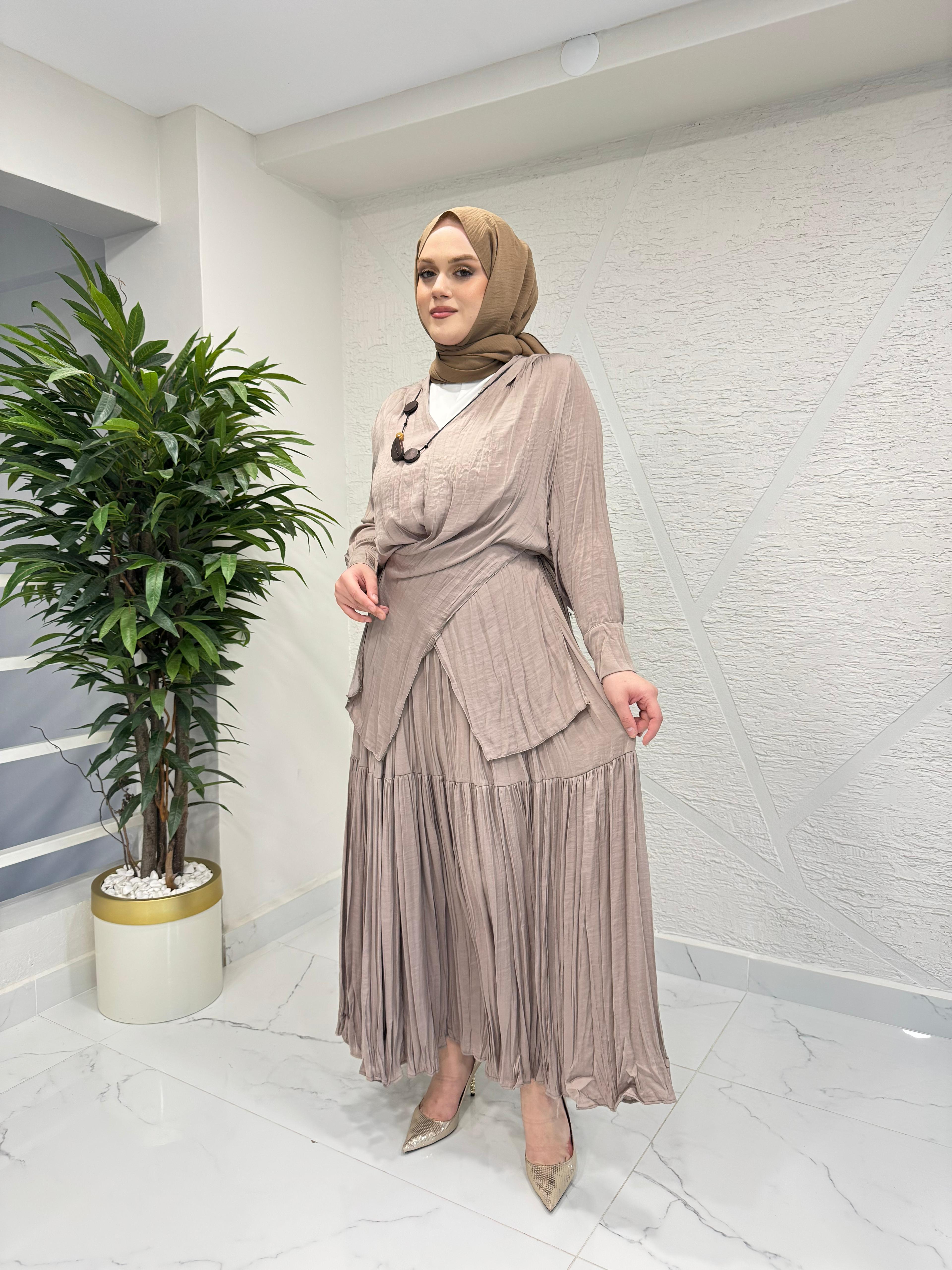 CEREMONY 26Y954 TUNİĞİ TAHTA AKSESUAR DETAYLI ETEKLİ CUPRA TAKIM VİZON