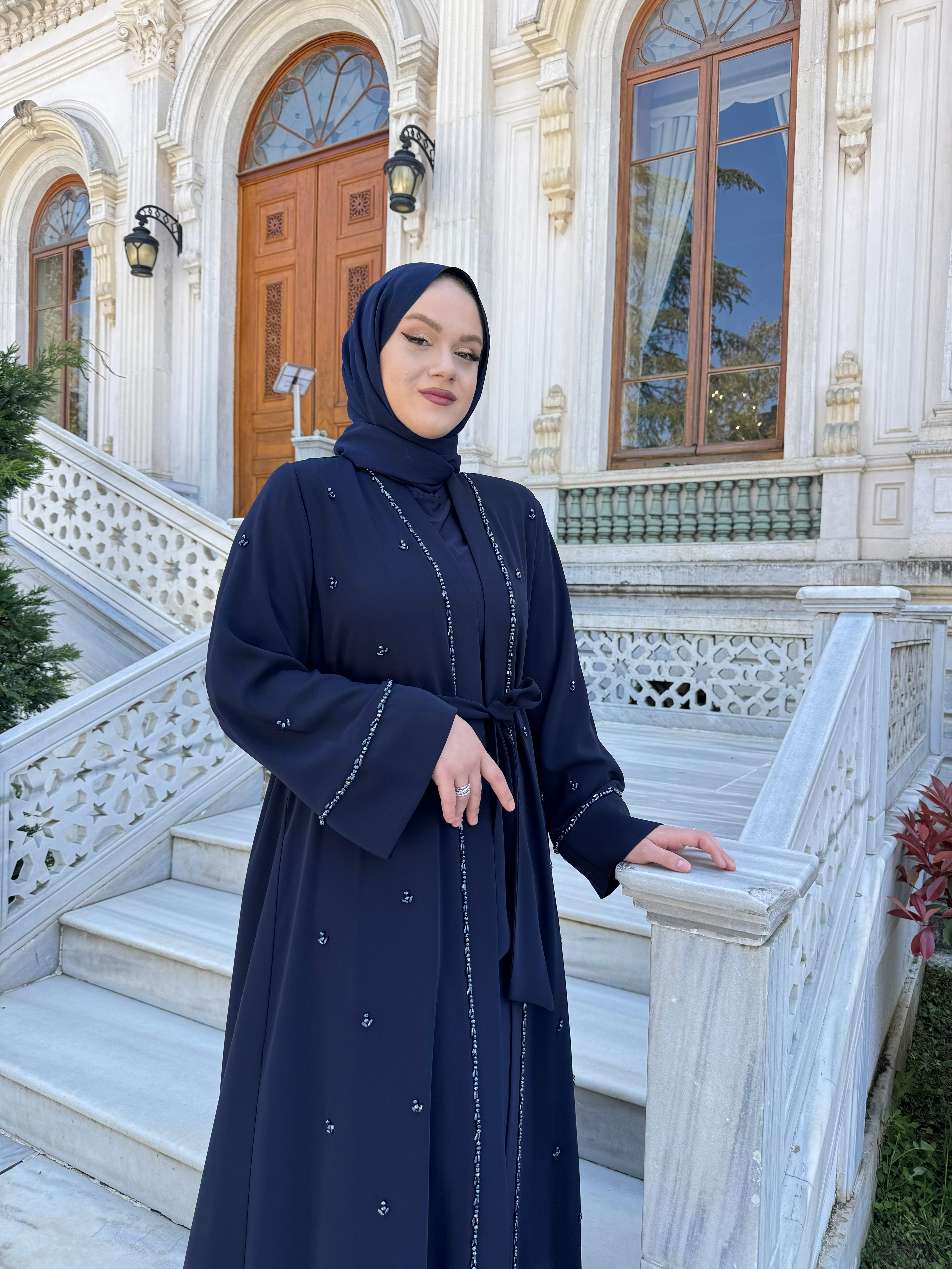 ETRUCCI 6278 ÖN PATI TAŞ İŞLEME DETAYLI ABAYA LACİVERT