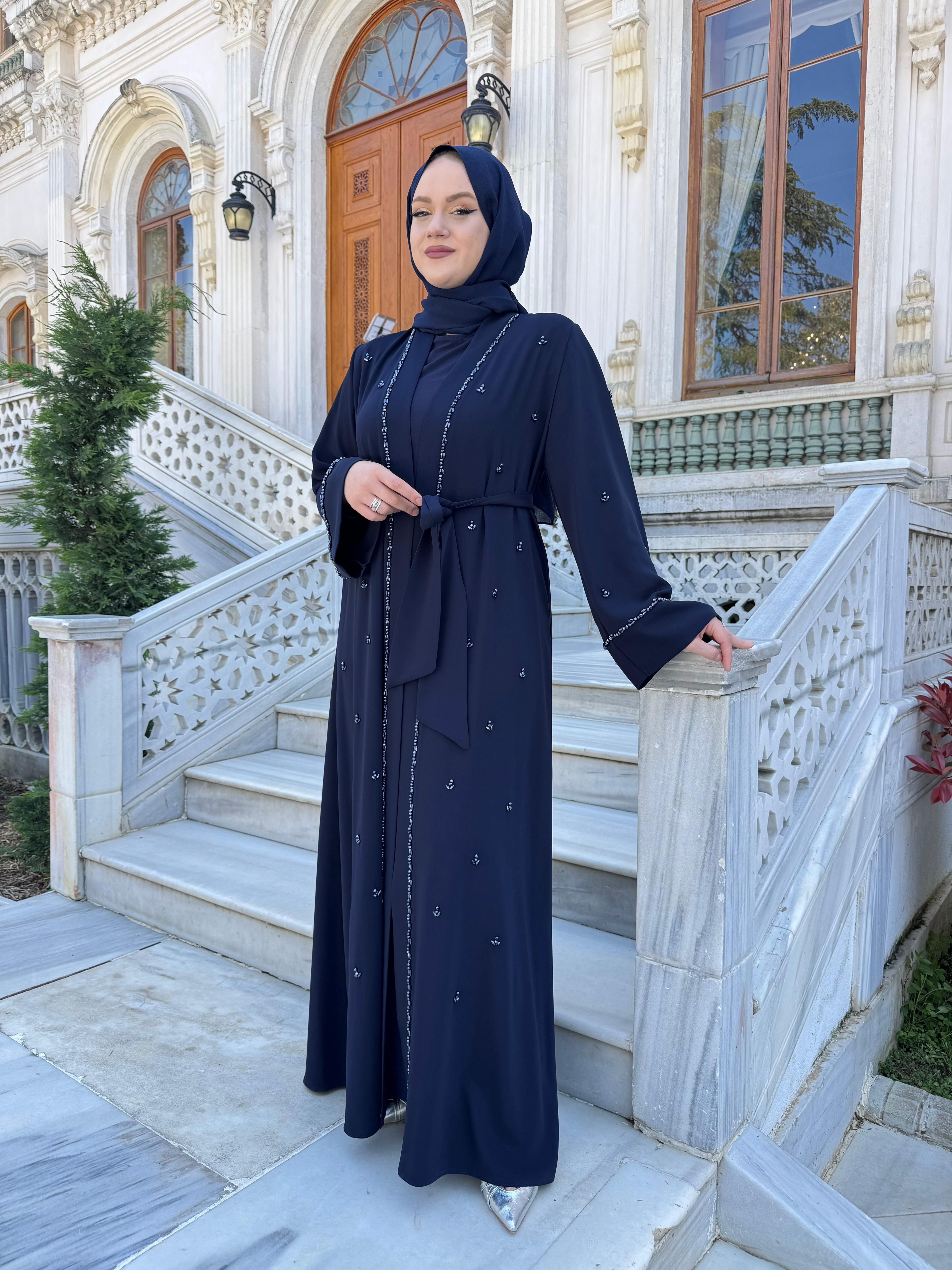 ETRUCCI 6278 ÖN PATI TAŞ İŞLEME DETAYLI ABAYA LACİVERT