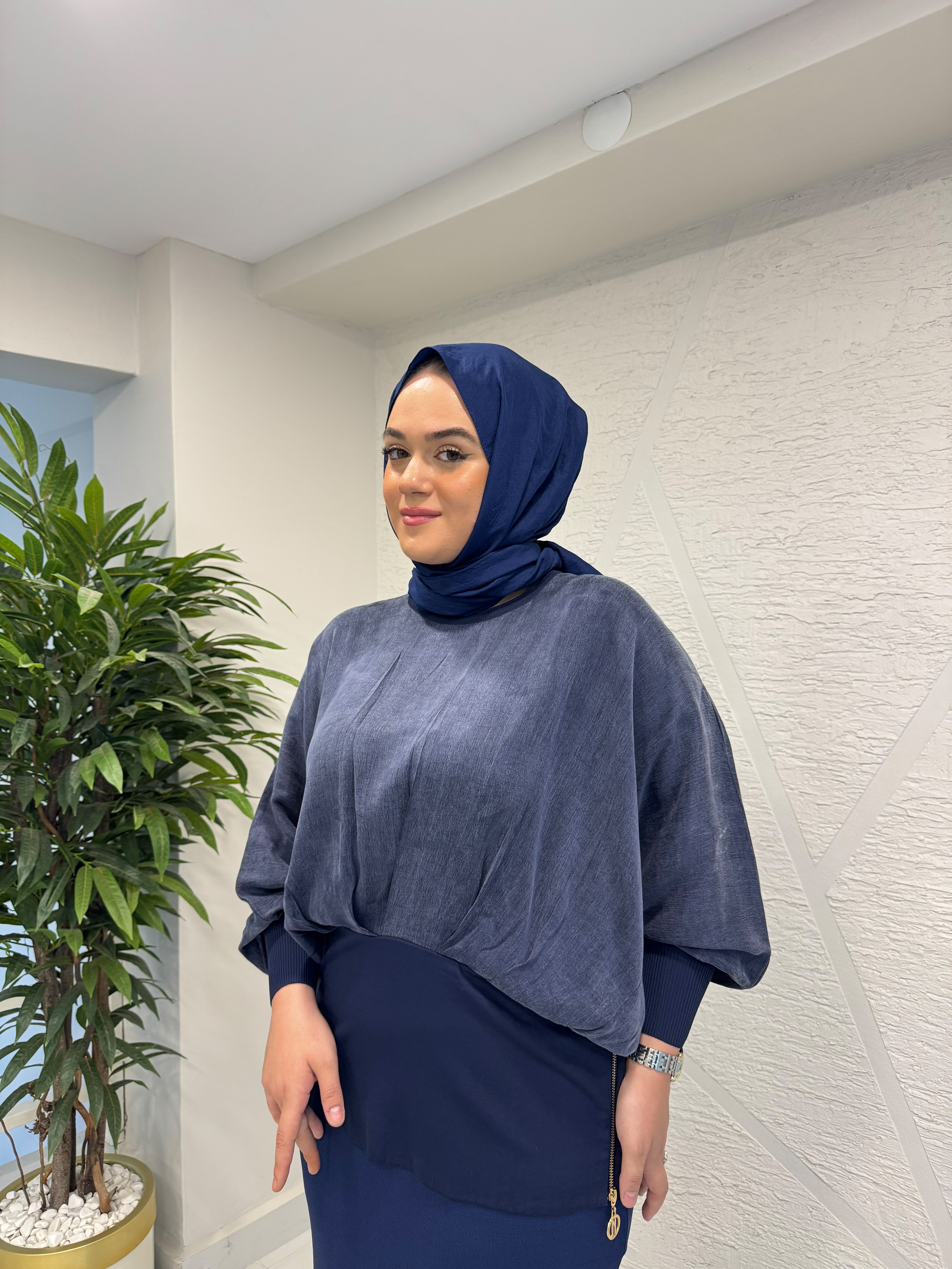 NİLİWİ 3120 YANLARI FERMUARLI KUPRA BLUZ LACİVERT