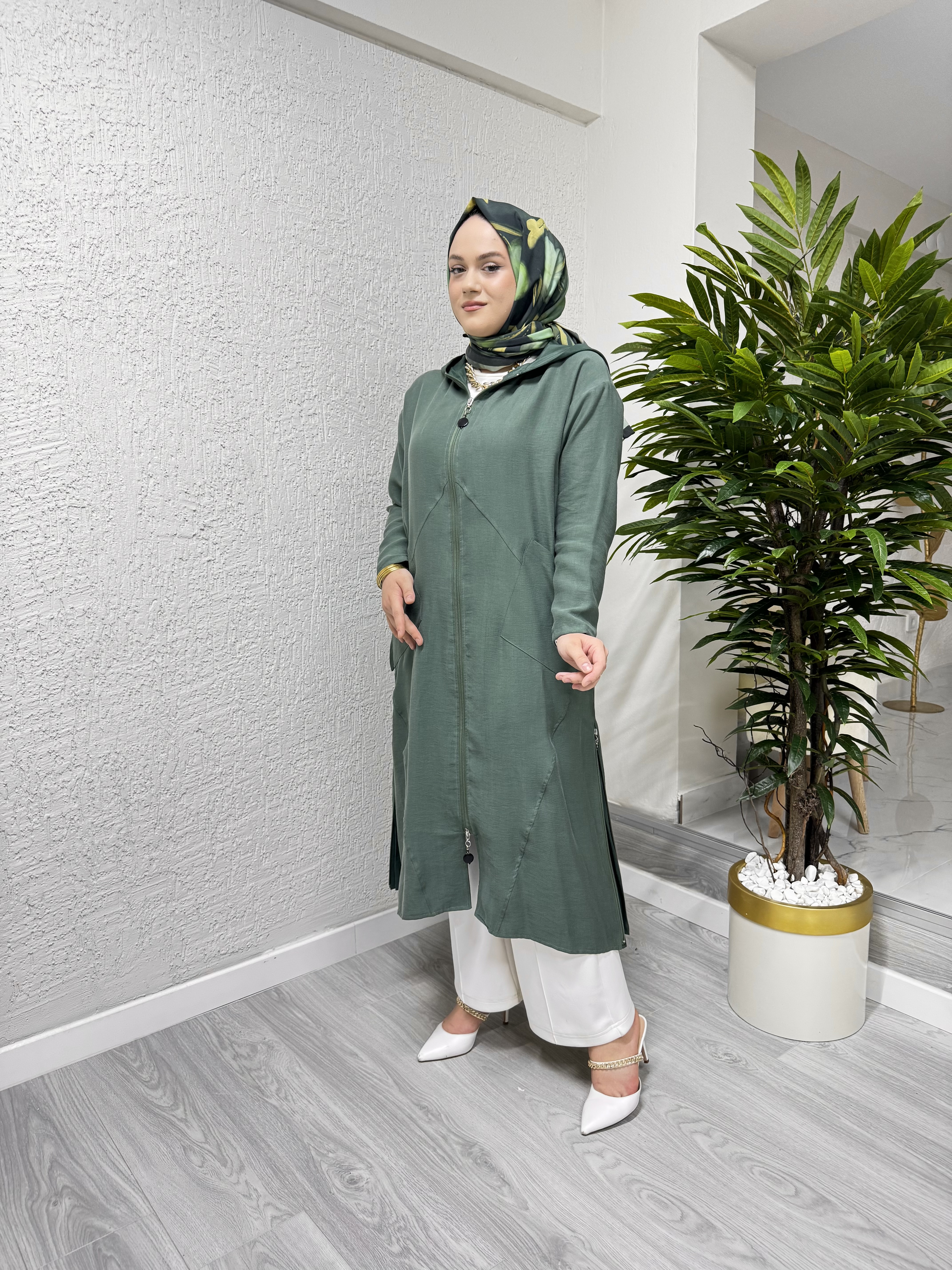 CEREMONY 5862 İKİ YANI FERMUAR DETAYLI KAPÜŞONLU PASION KAP TURMALİN YEŞİL