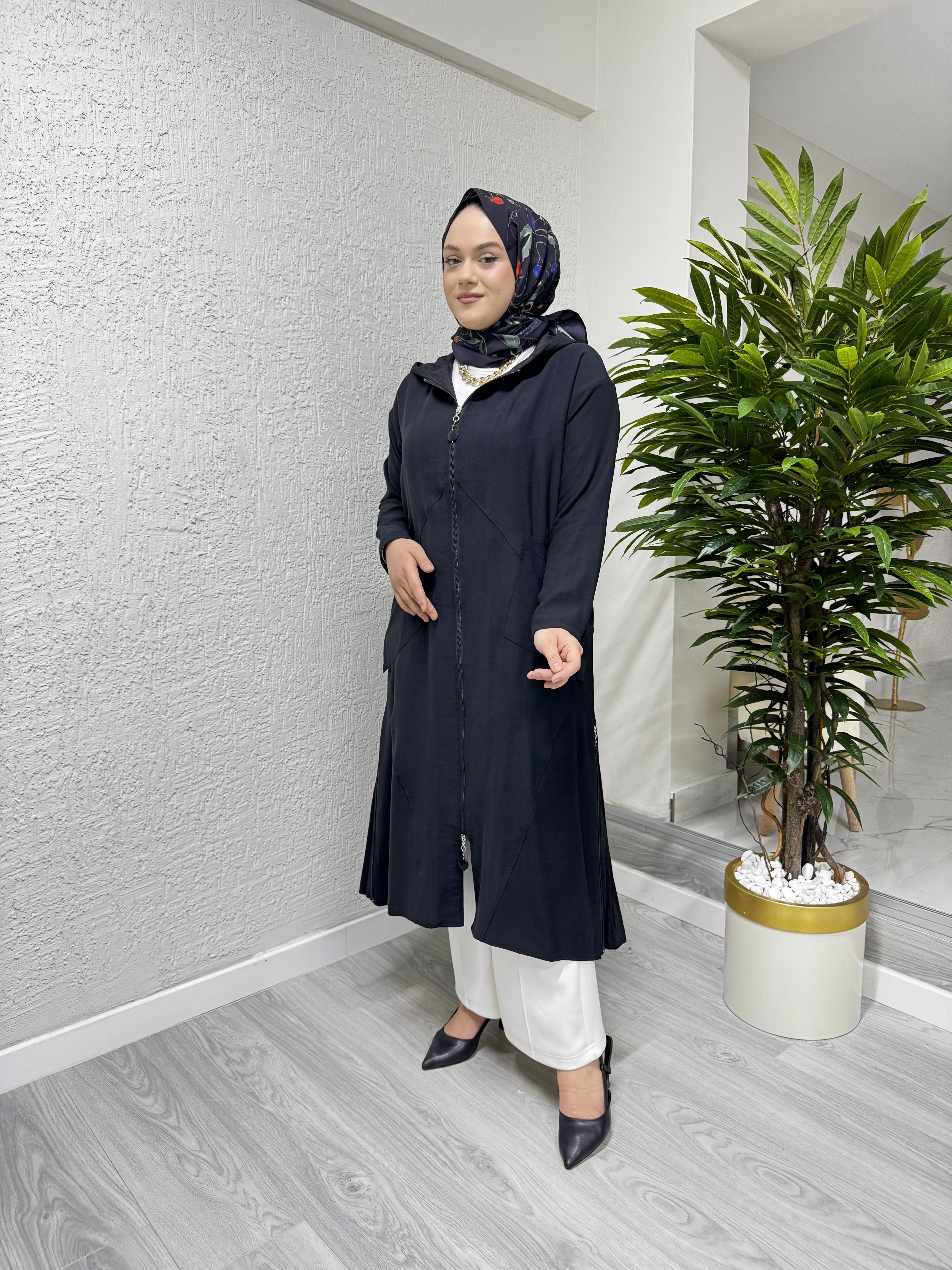 CEREMONY 5862 İKİ YANI FERMUAR DETAYLI KAPÜŞONLU PASION KAP SİYAH
