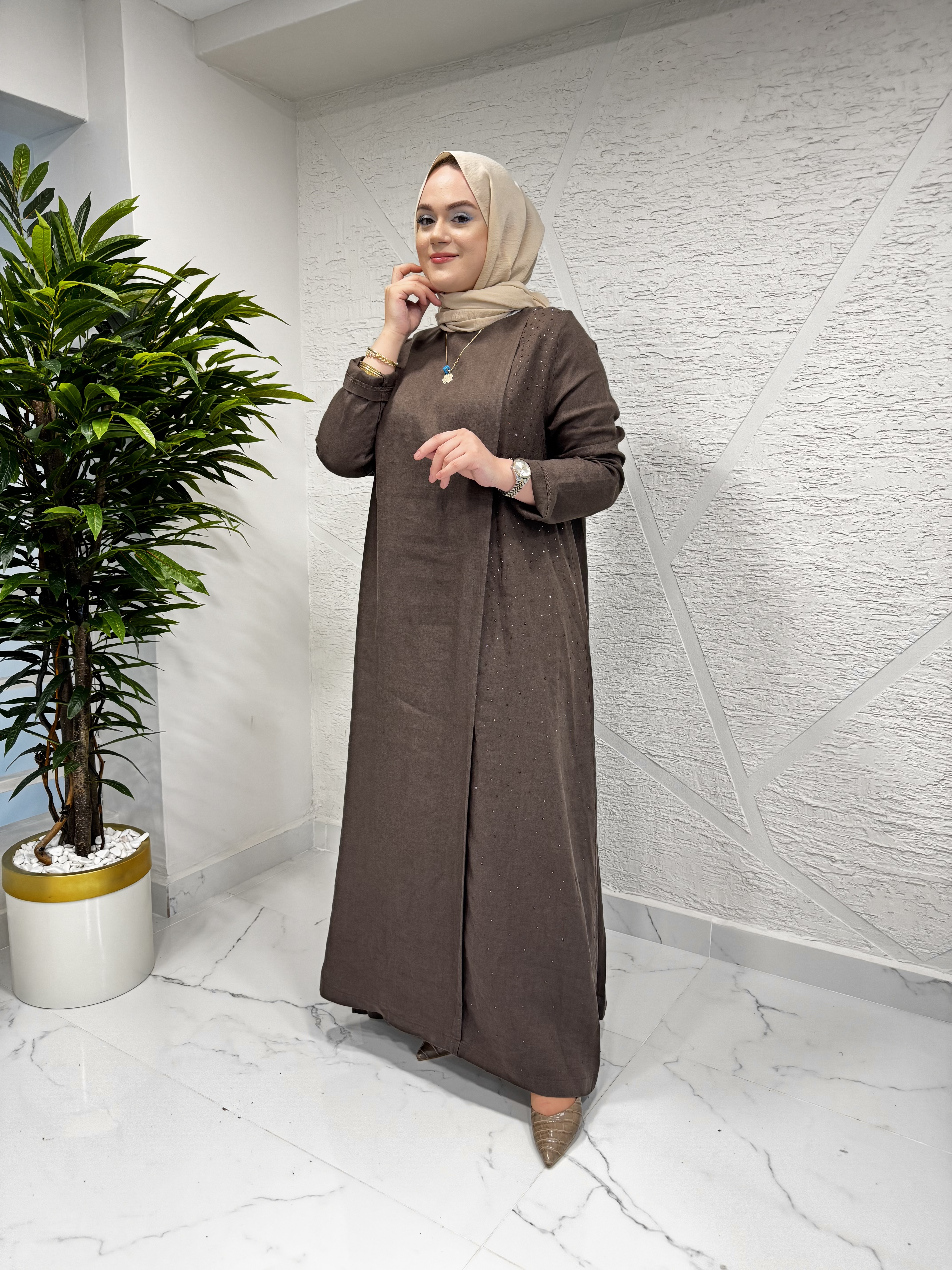 MİSSA K005 BLOK ELBİSE KAHVERENGİ