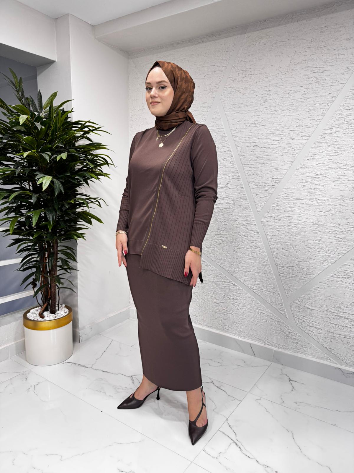 NİLİWİ 3020 TRİKO KALEM ETEK KAHVERENGİ