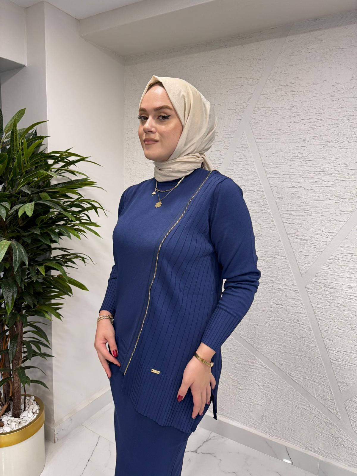 NİLİWİ 3060 FERMUARLI FİTİLLİ TRİKO TUNİK LACİVERT