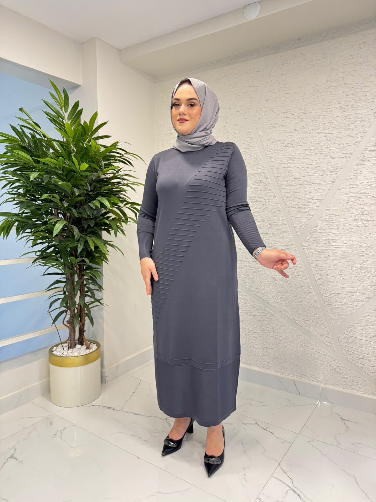 MİSSA ALORA MERSERİZE ELBİSE ANTRASİT