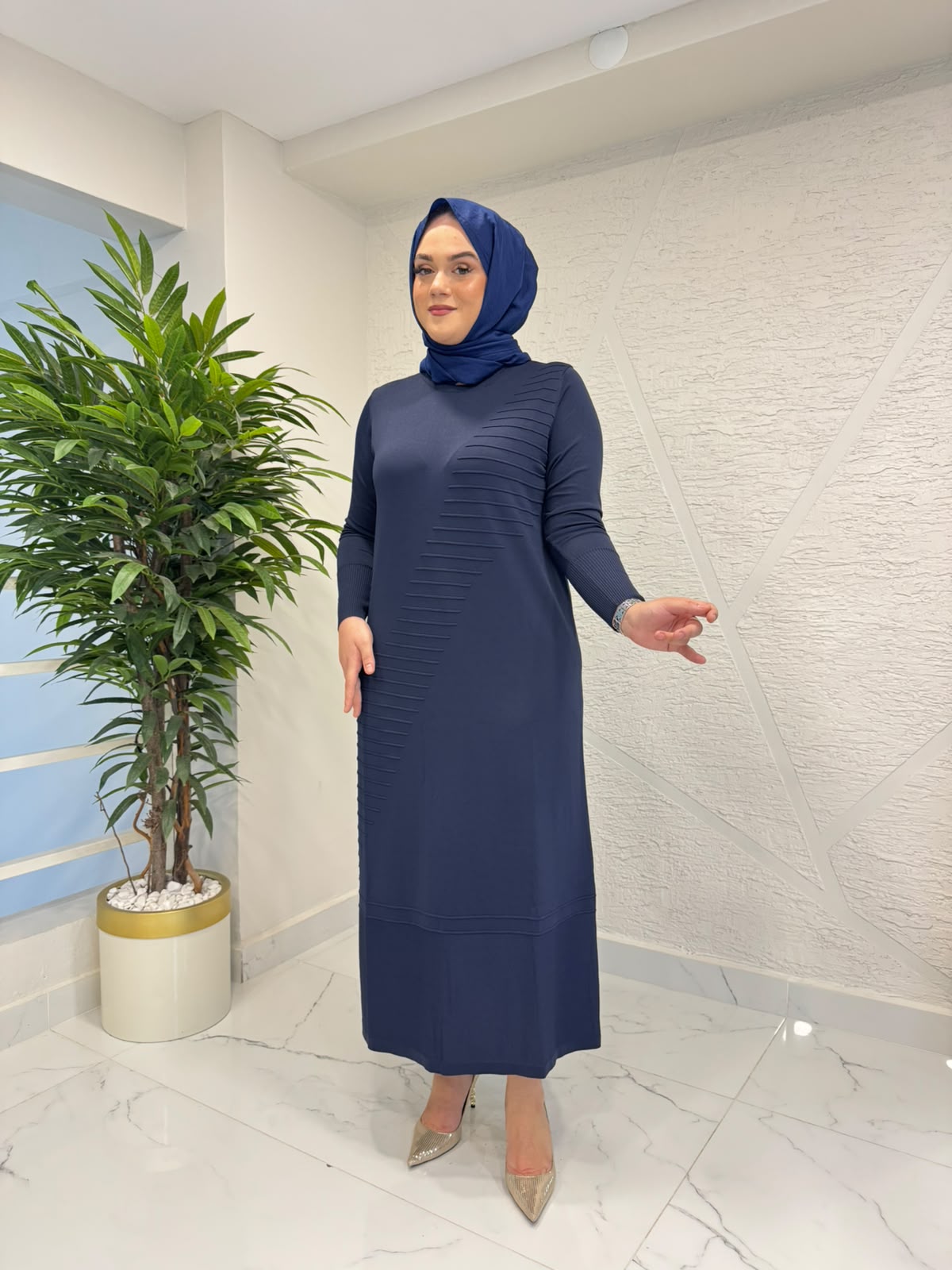 MİSSA ALORA MERSERİZE ELBİSE LACİVERT