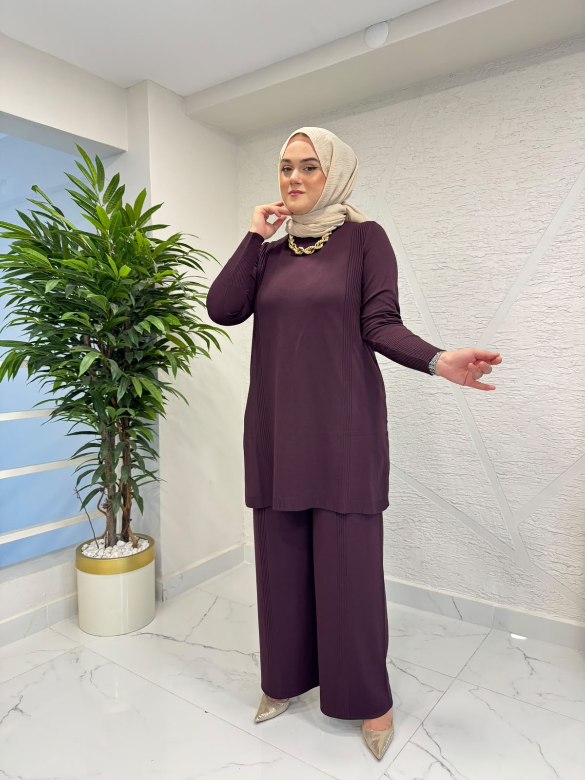 MİSSA FİTİL MERSERİZE PANTOLON TAKIM BORDO