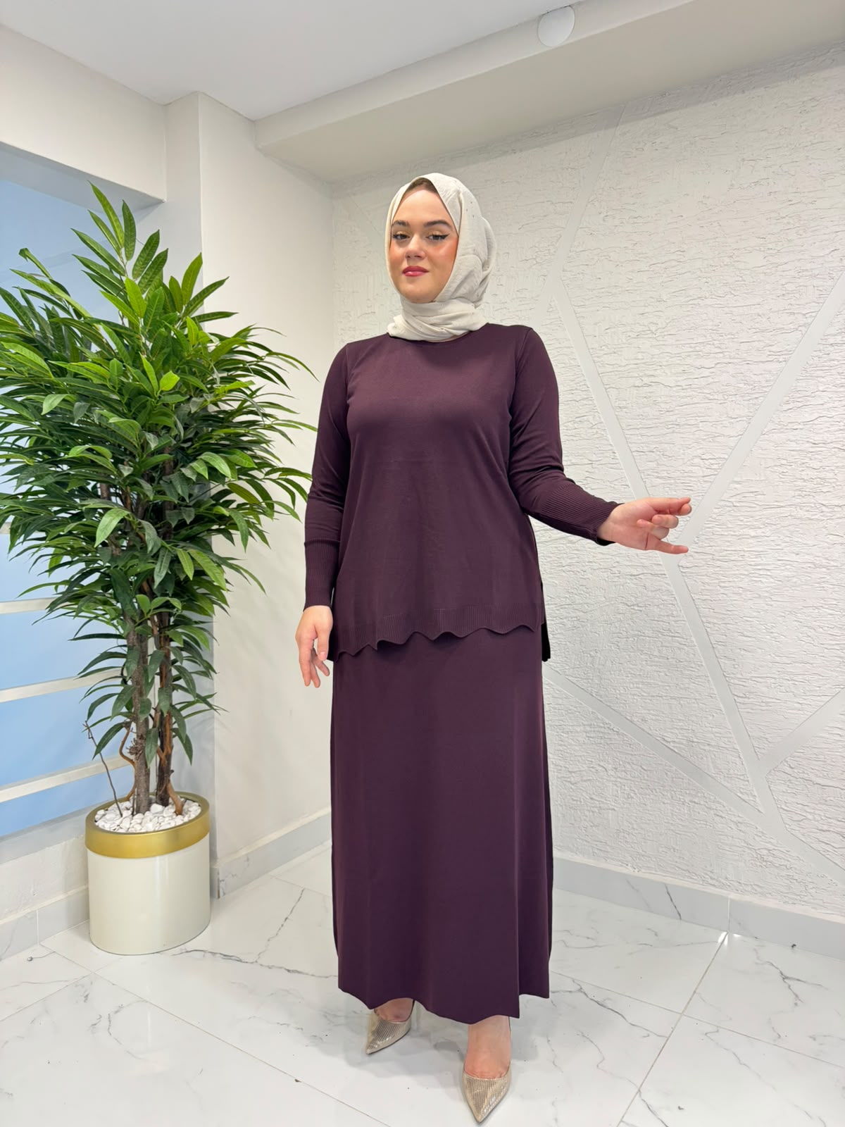 MİSSA HİLAL MERSERİZE ETEK TAKIM BORDO