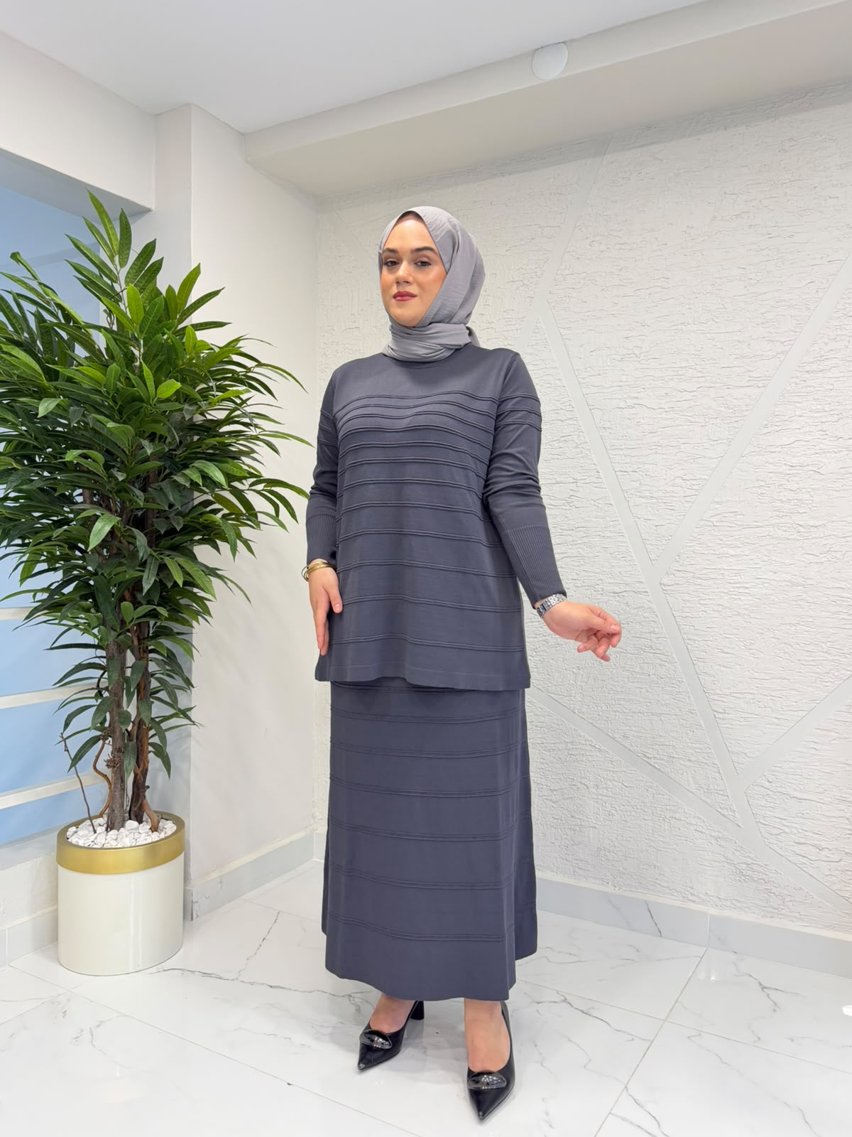 MİSSA VERONA MERSERİZE TRİKO ETEK TAKIM ANTRASİT